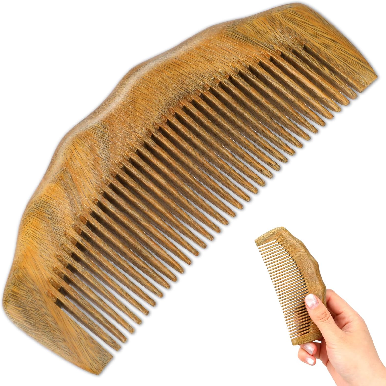 Natural Green Sandalwood Travel Hair & Beard Comb - Fine Tooth, Anti-Static, Dandruff Prevention - Portable Detangling Comb, Curls & Wet Hair - 1 Pack