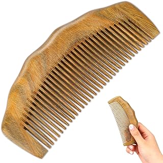 Wooden Comb for Women, Handmade Natural Green Sandalwood Fine Tooth Comb Anti-Static Dandruff Comb Portable Detangling Comb Pocket Size Travel Hair Comb for Curls Wet Hair, Beard Comb for Men - 1 Pack