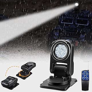 Remote LED Spot Lights for Trucks, Auto-Return 360 Rotating Search Light for Truck Marine