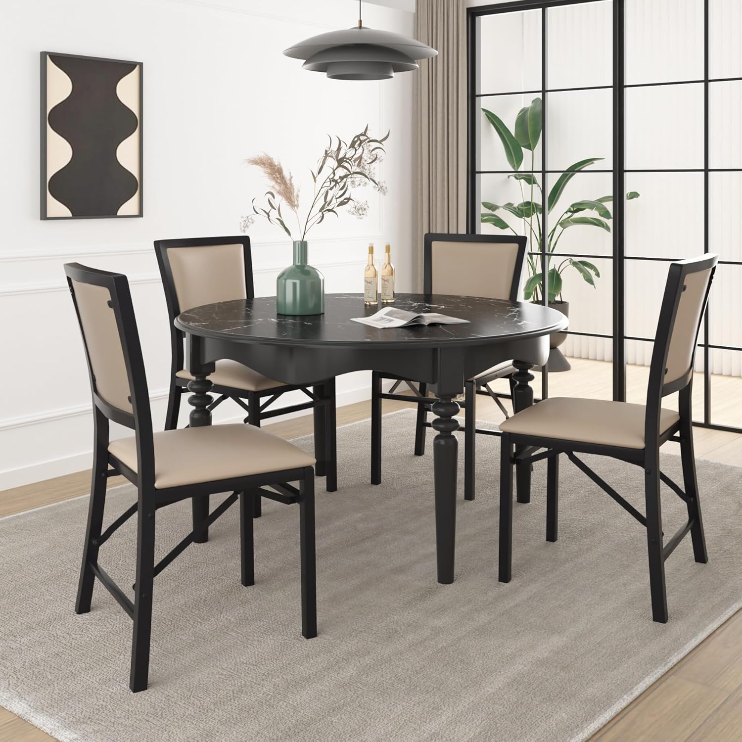 VECELO Folding Chairs Set of 4 with Cushion, Foldable Padded Seats with Heavy Duty Metal Frame for Kitchen/Dining/Living Room, No Assembly & Space Saving Design, Beige