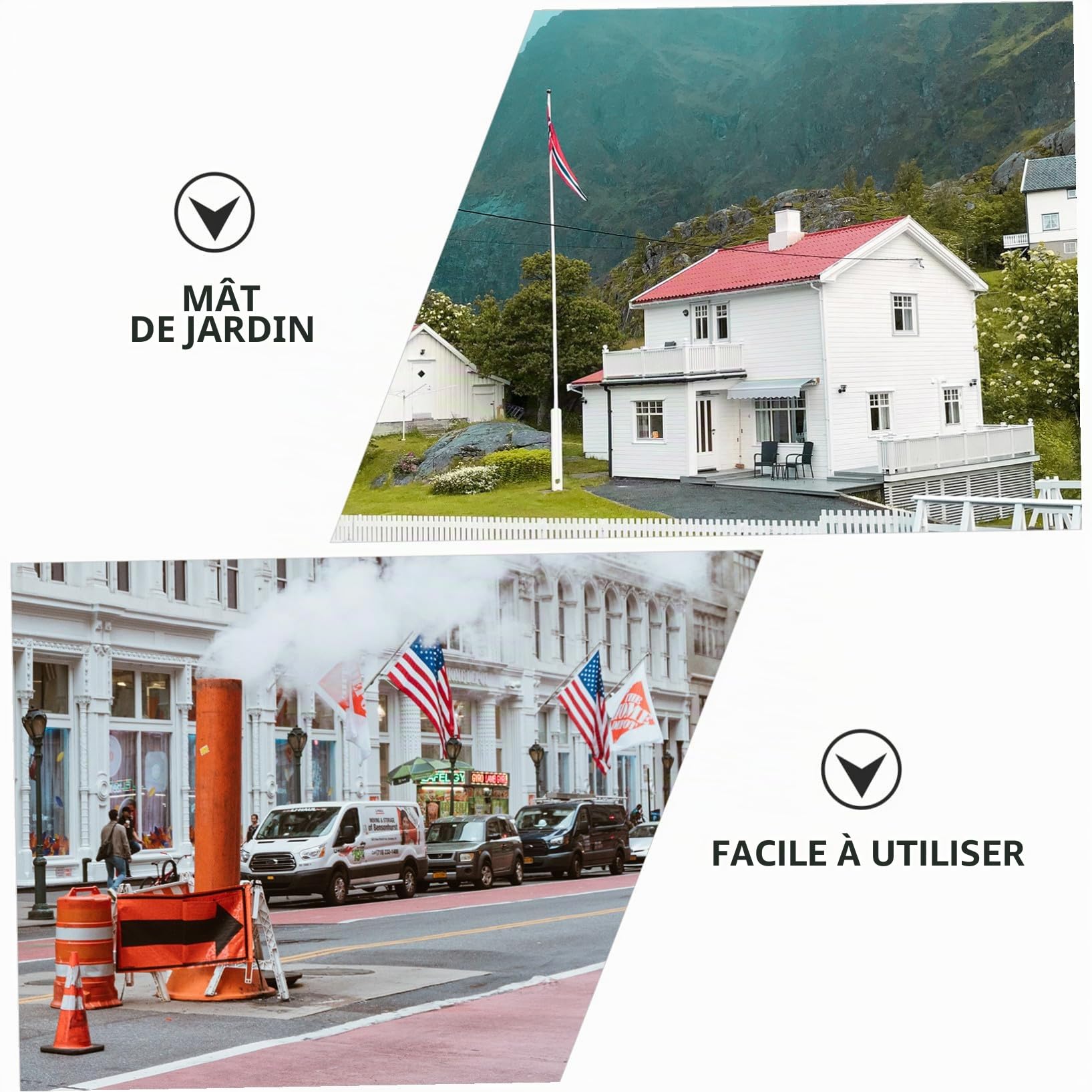 YARNOW 1 Ensemble 1. 8 Mètres Mât de Drapeau avec Kit de Support de Mât de Drapeau Mât de Drapeau avec Support Mural Mât de Drapeau Tournant pour Drapeau Jardin Yard Camion Bateau