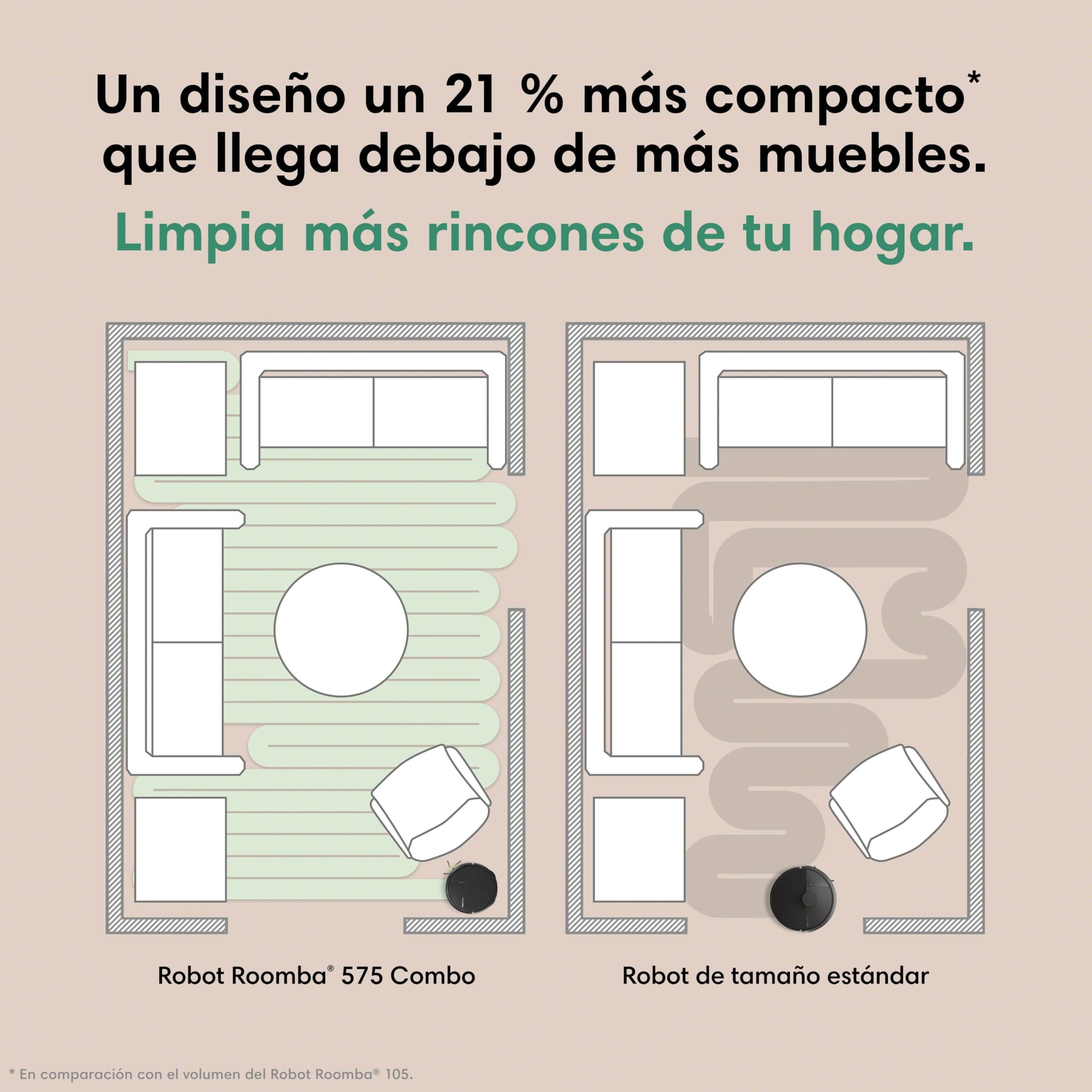 iRobot Roomba Plus 576 Combo y Base AutoWash multifunción, 25KPa, Mopas DualClean PerfectEdge, Lavado/Secado Calor, IA, PrecisionVision, Clearview Pro LiDAR, 90 días autonomía,Accesorios Extra, Negro