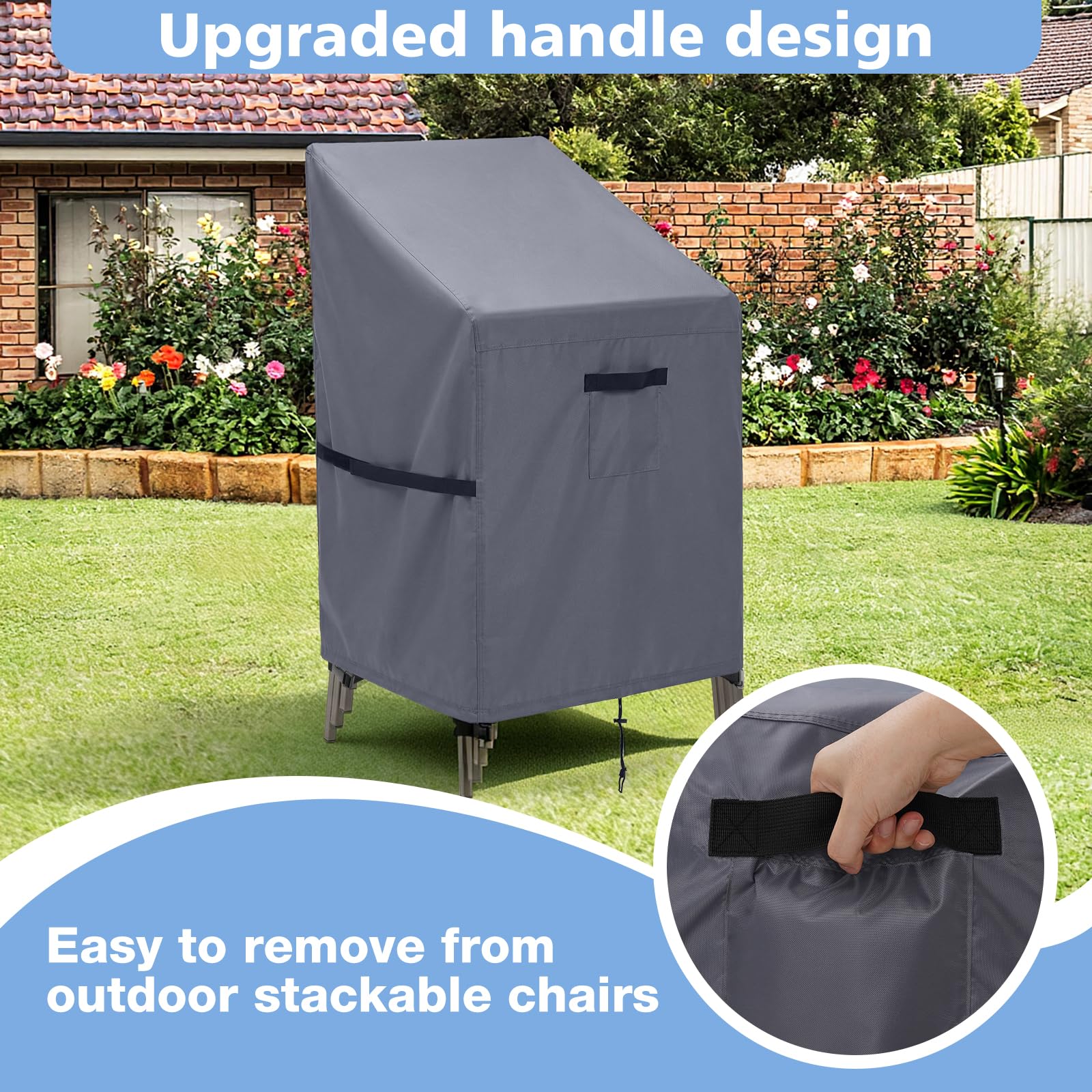 GARPROVM Funda para Sillas de Jardín 2 Pack, 70x70x80/120cm Cubierta para Sillas Apilables, Tela Oxford Impermeable de Funda con Ventilación para Sillas de Balcón y Terraza, Gris
