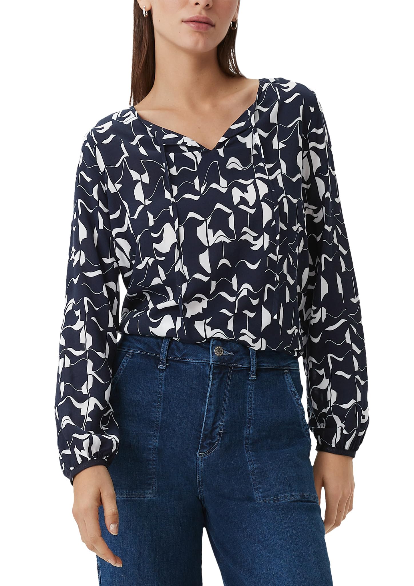 Comma Semitransparente Langarmbluse mit Allover-Print