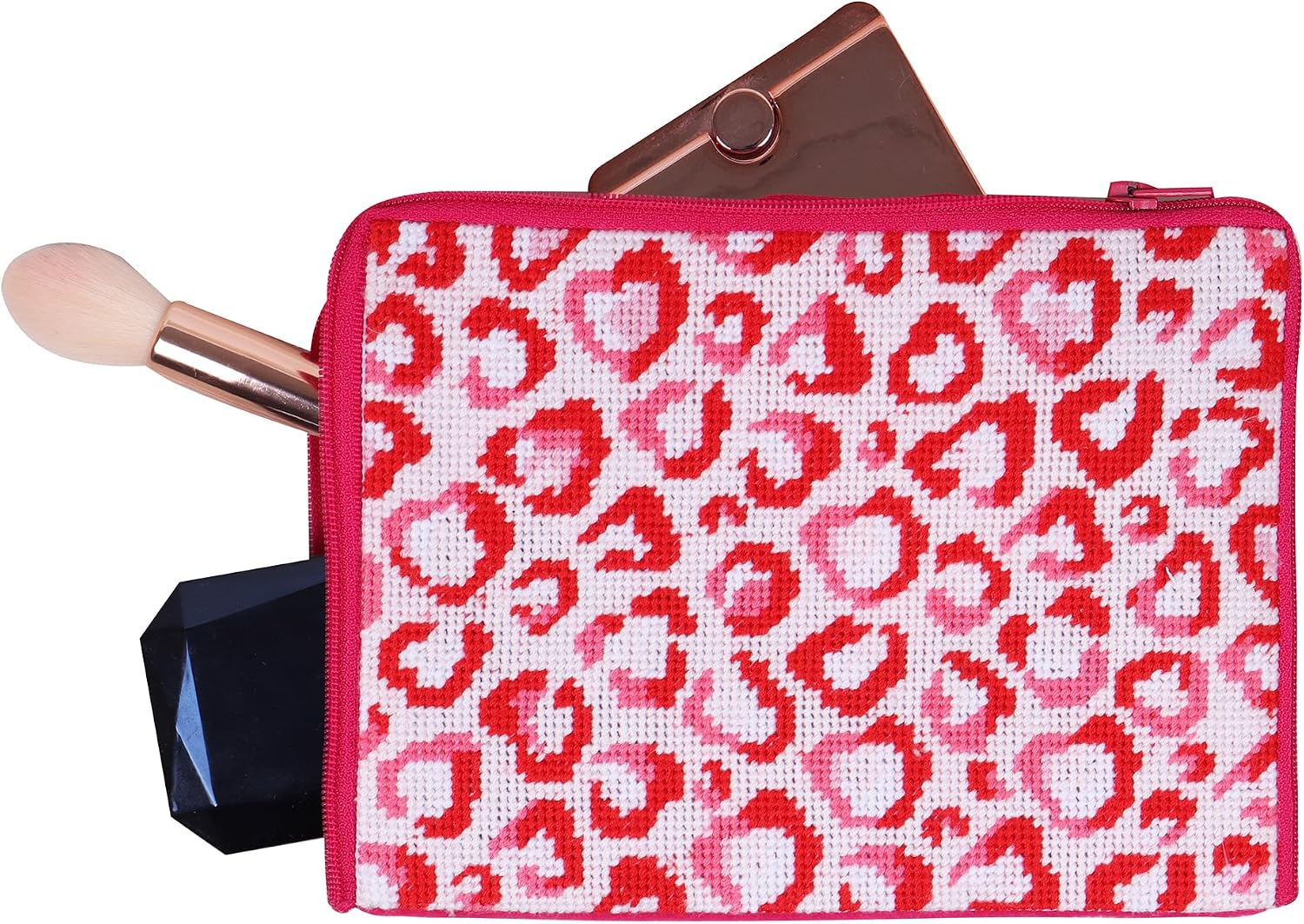 Trimits Half Stitch Tapestry Kit, Printed Canvas, Threads, Needle & Instructions, Make-Up Bag, Love Leopard