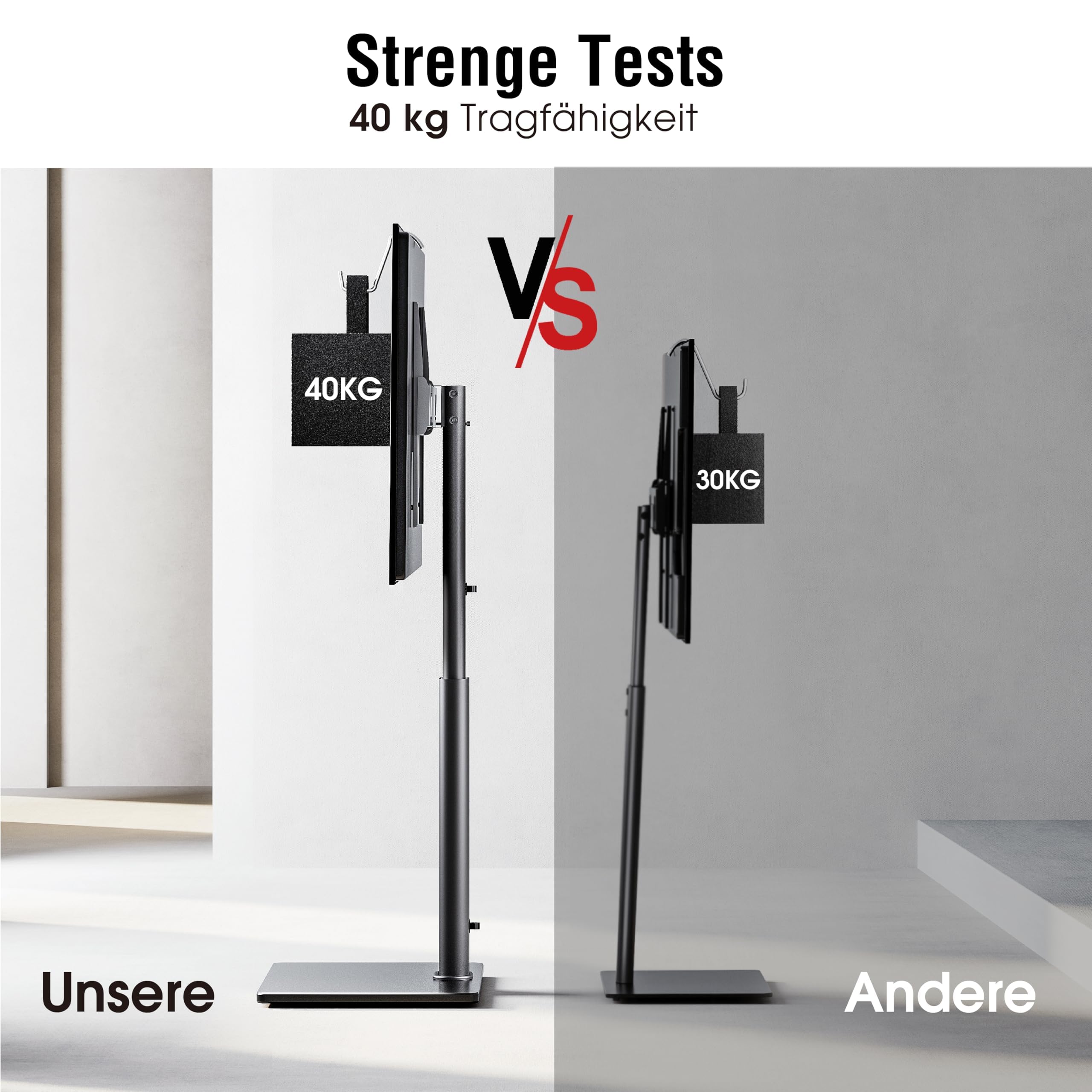 AOKCOS TV Ständer Bodenständer Höhe 1350mm für 32-55 65 70 Zoll Fernseher, Neigbar & Schwenkbar & Höhenverstellbar Fernsehständer, Universal TV Standfüße Standfuss Max VESA 400x400mm 40KG (Schwarz)