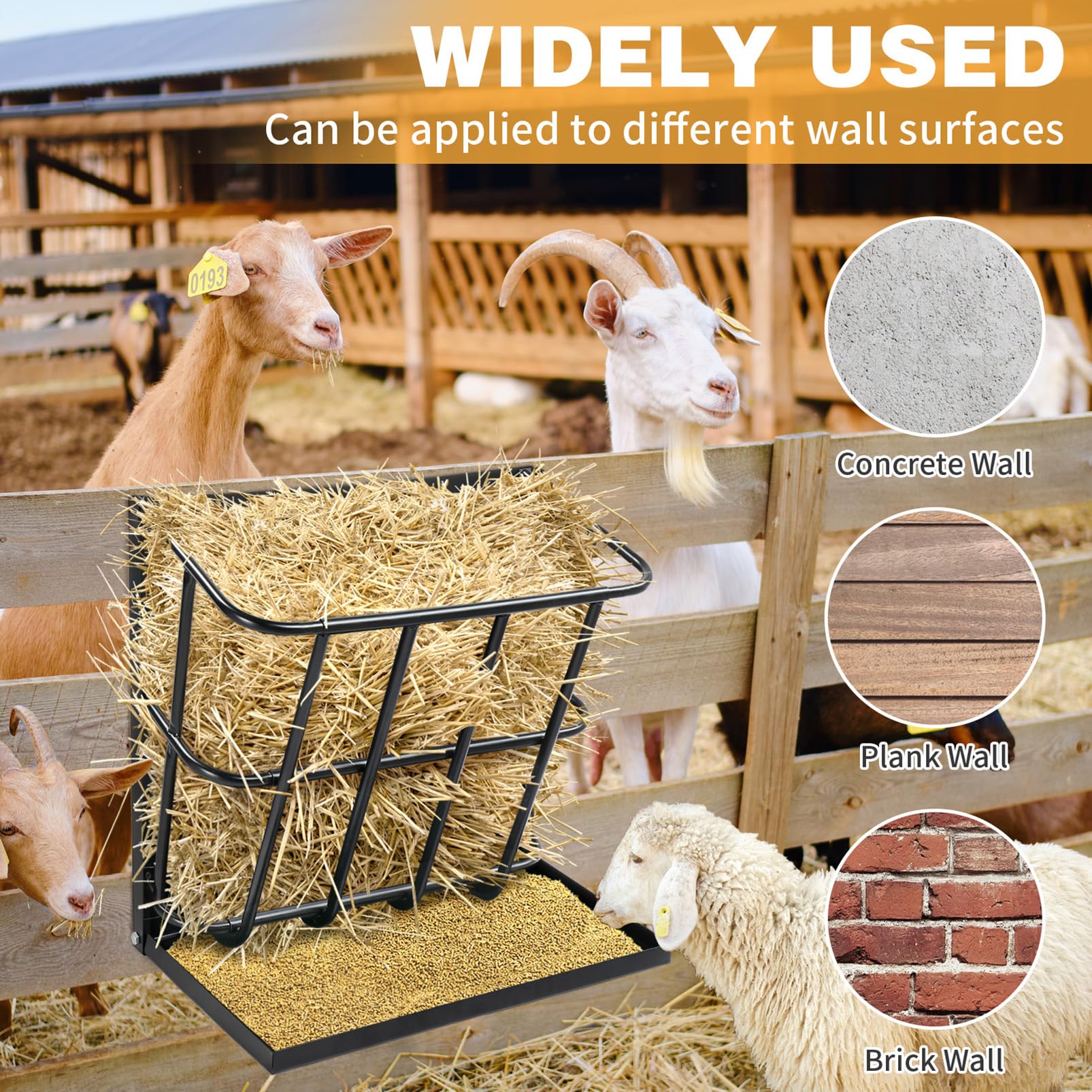 Comedero de heno de 23,6" de Largo para Caballos, comedero de heno de Gran Capacidad para Ganado con Bandeja de Grano Desmontable, Soporte de Pared 2 en 1 para Caballos, ovejas y Cabras, Uso