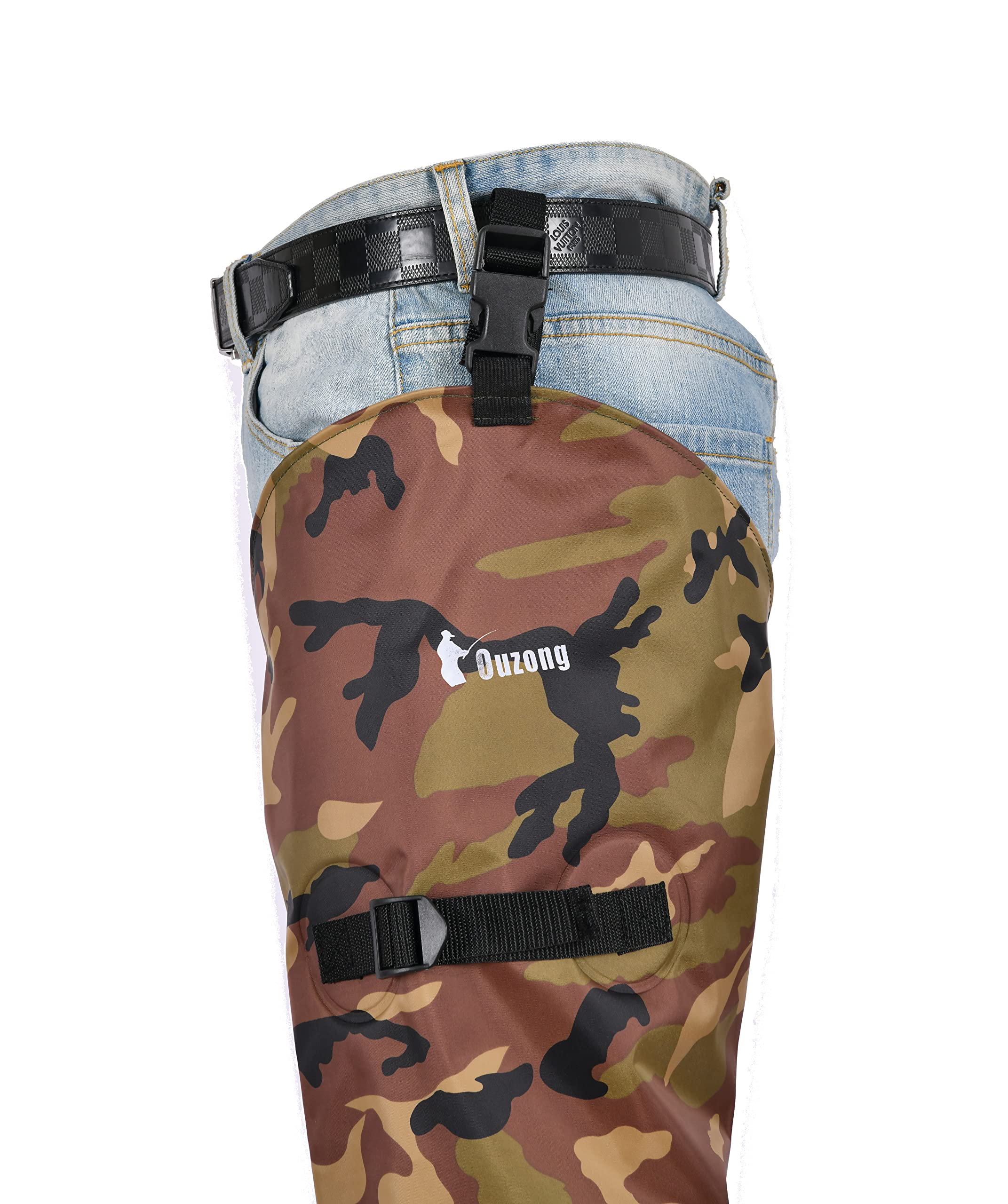 Fishing Hip Waders for Men Women with Boots Waterproof Lightweight 2-Ply PVC/Nylon Bootfoot Cleated Hip Boots Wader for Fishing Hunting (Camo, 12)