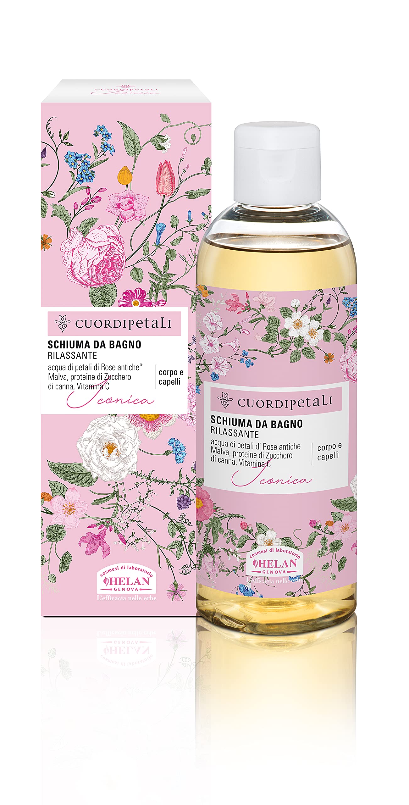 HelanHeart of Petals Iconic Natural Gentle Shampoo and Shower Gel for Body and Hair Scented with Rose Petals, Mallow and Vitamin C Relaxing Bubble Bath 200ml Made