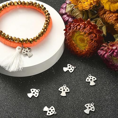 Miniatura 6 de LiQunSweet 10 dijes de hongo de acero inoxidable 201 para hacer joyas