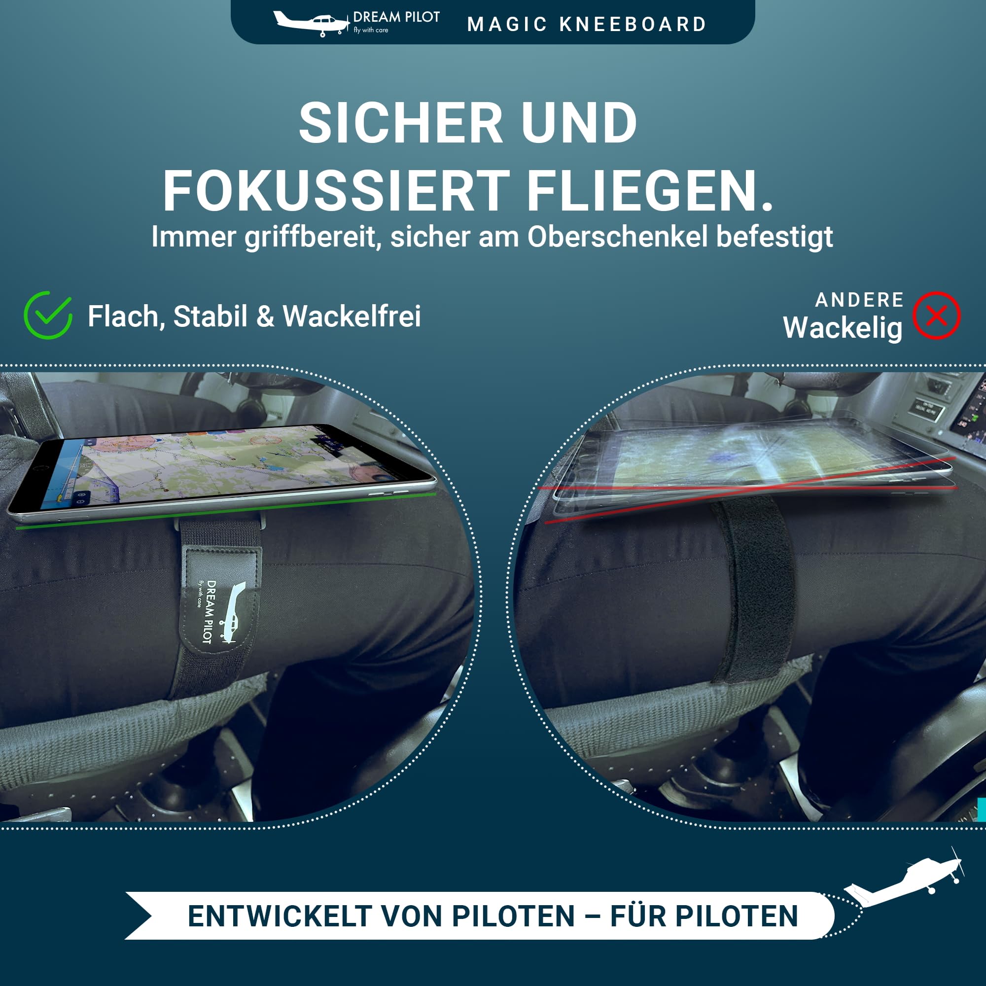 Dream Pilot Universal Piloten Kniebrett für iPhone, iPad, Android Telefone und Tablets