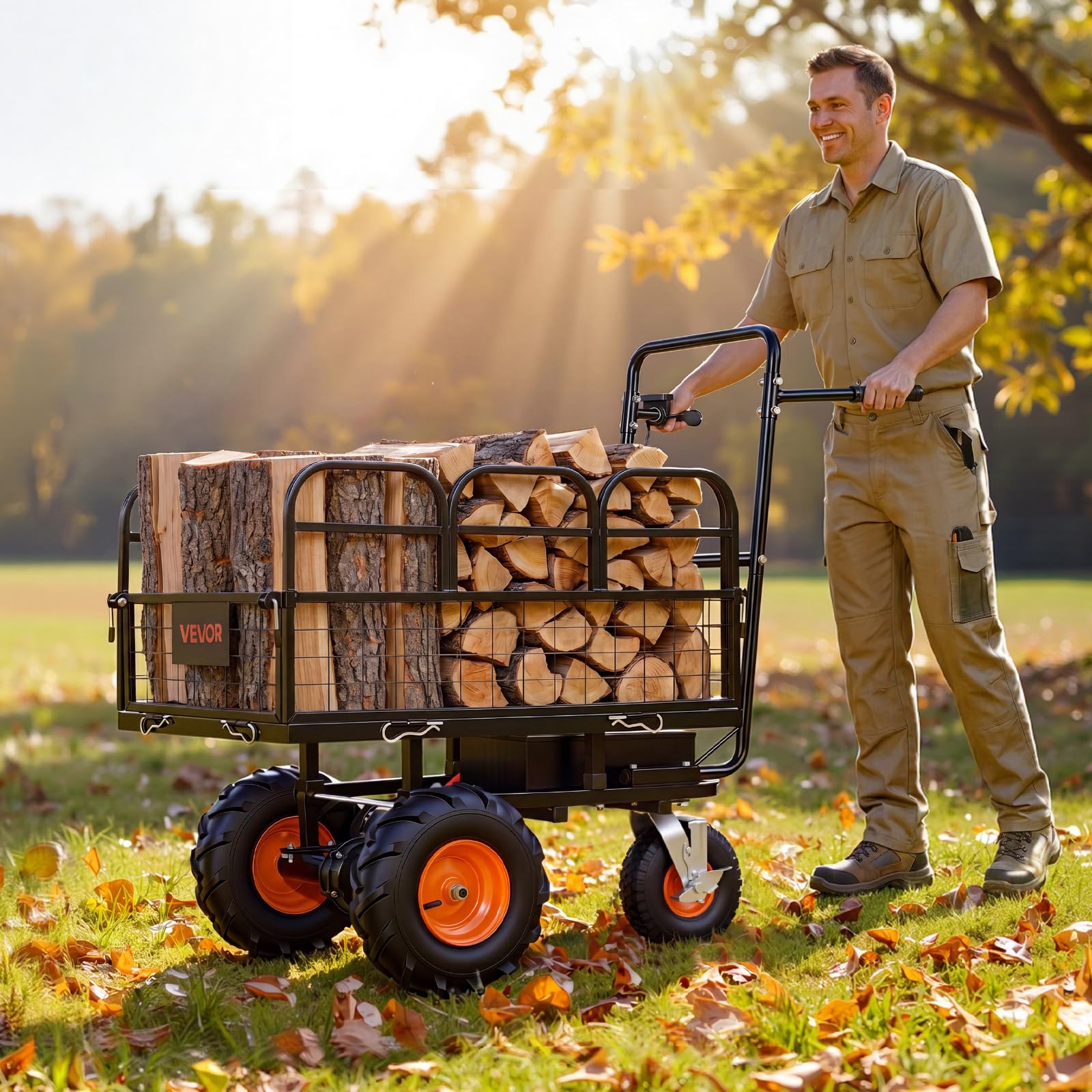 VEVOR Carrello Elettrico da Giardino, Carriola a Batteria da 36 V 432 Wh, 500 W con Freno, in Acciaio Portata 226 kg, con Pianale di Carico Modulare Multiuso, per Fattoria e Cortile Trasporto Oggetti