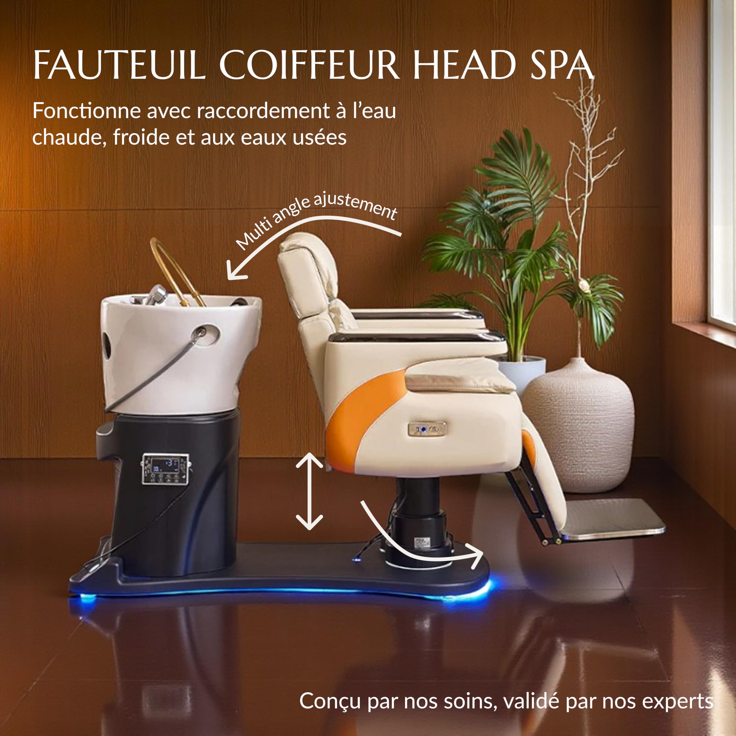 Fauteuil 4 en 1 - Lavage Cheveux, Coloration, Head Spa, Coiffure - Matelas Confort 14cm - Vasque Céramique - Arrivée Eau - Installation Facile - Matériel professionnel – Garantie 1 an