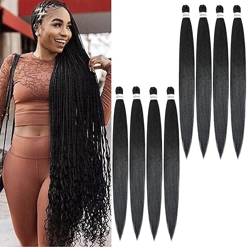 Alrence Cabello trenzado preestirado de 36 pulgadas, 8 paquetes de extensiones de cabello sintético para trenzar profesionales (36 pulgadas, 1B#)