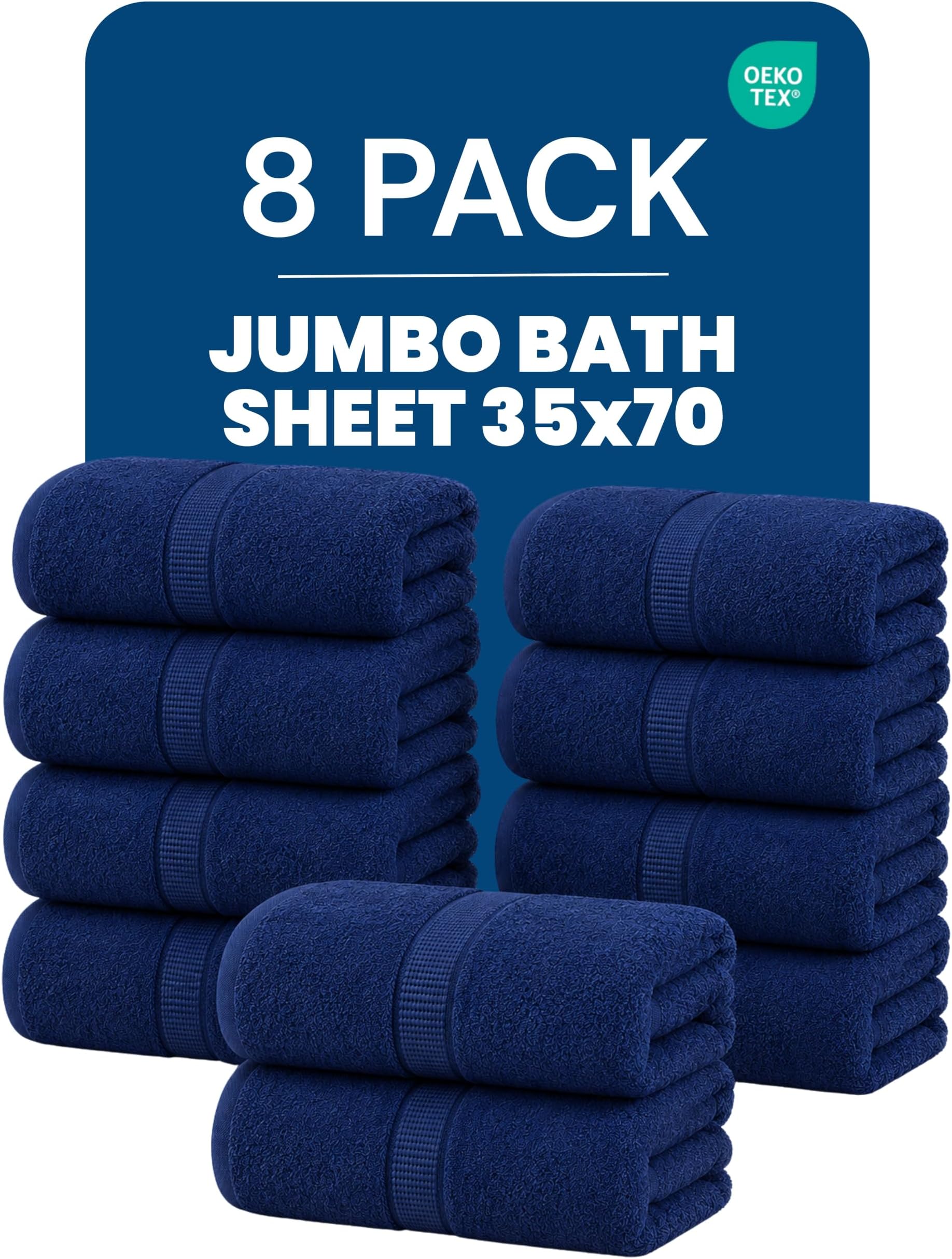 Bulk 8-Pack Commercial Jumbo Bath Sheets, 35" x 70", 600 GSM, Navy
