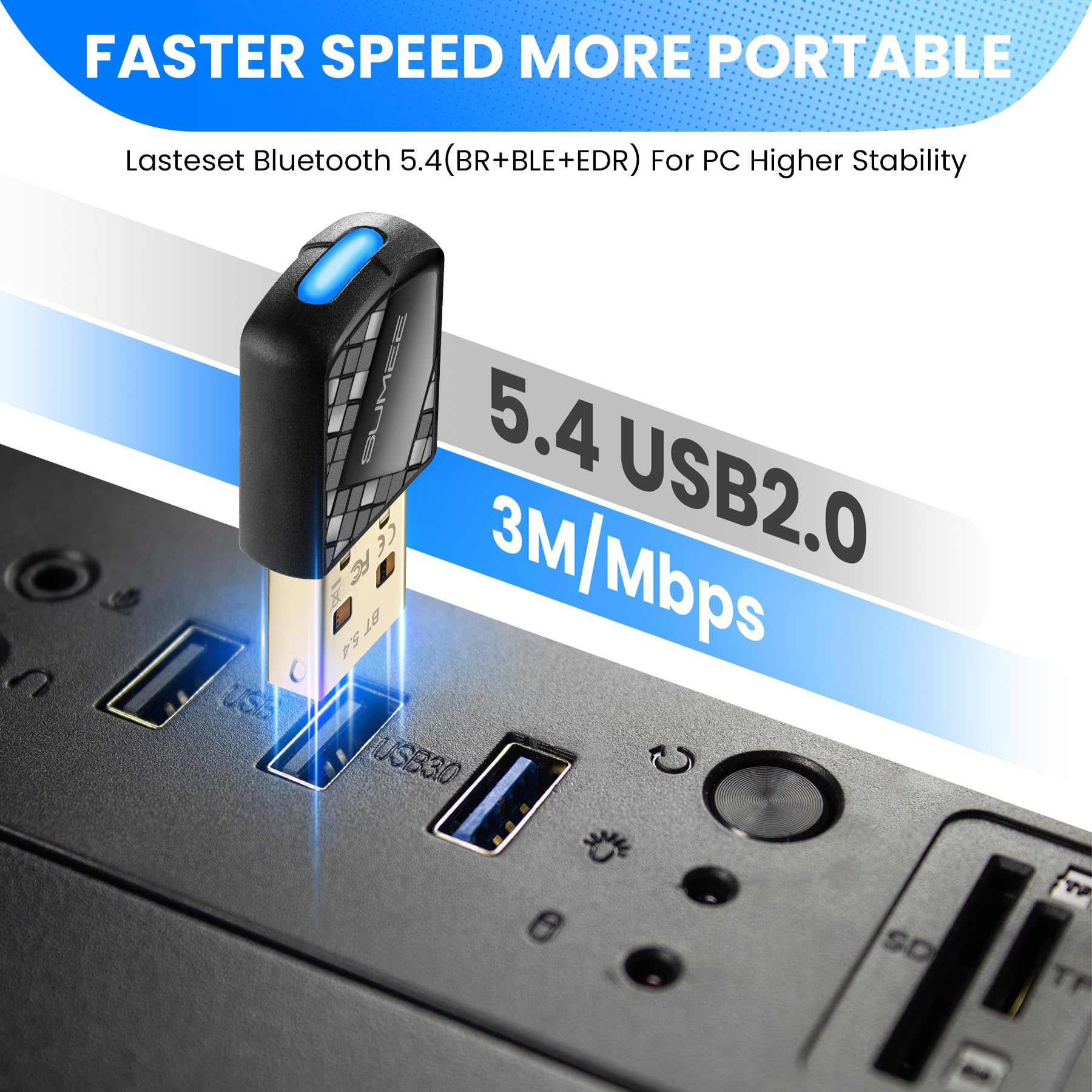 SUMEE Bluetooth 5.4 USB Adapter for PC - Wireless Dongle Transmitter/Receiver, Plug & Play for Windows 11/10/7, Supports Keyboard/Mouse/Headphones/Speakers/Game Controller (BR+EDR+BLE Dual Mode)
