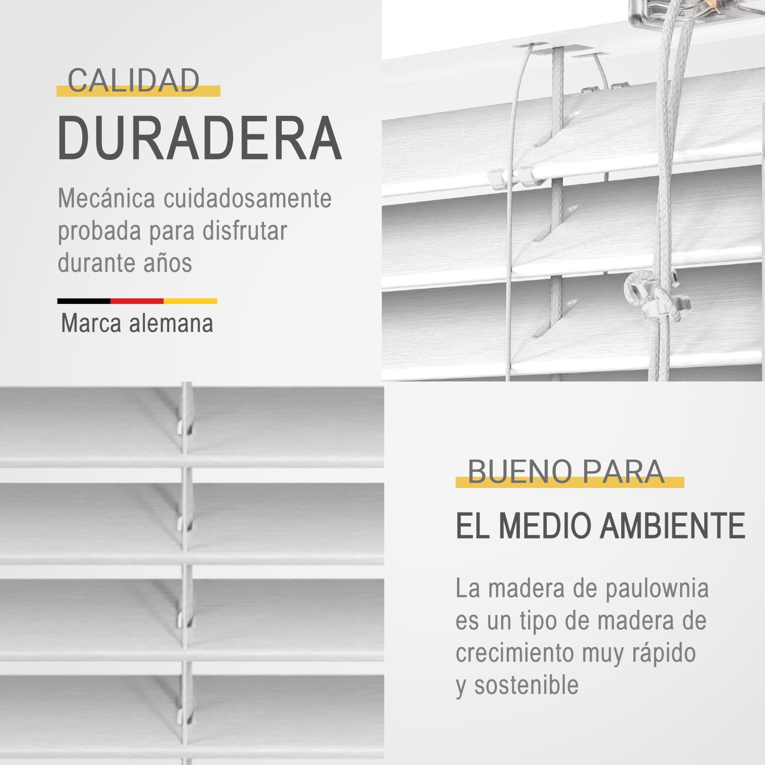 Sol Royal Persiana Veneciana de Madera SolDecor JH3 en Blanco - 140x160 cm - persiana de Madera sostenible