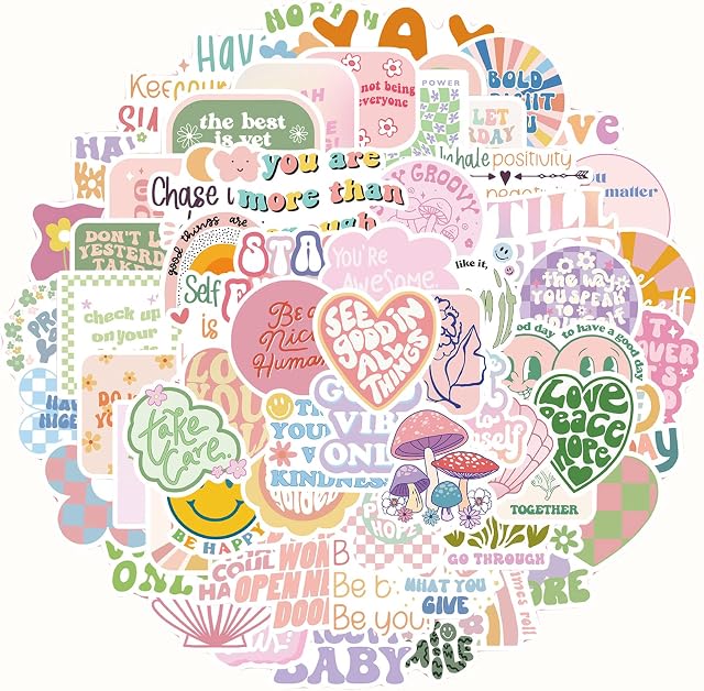 Qpout 100Pcs Danish Pastel Stickers Colorful Cute Aesthetic Stickers Inspirational Stickers Pack for Teens Girls Laptop Computer Skateboard Guitar Phone Case Refrigerator Desktop Favors
