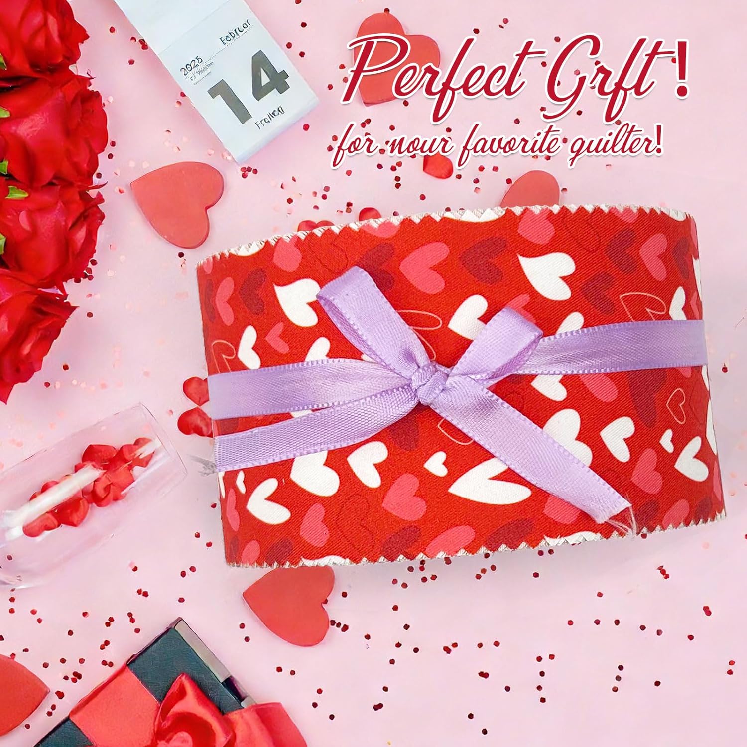 80 Precut Valentines Jelly Roll Fabric Strips for Quilting Clearance,20 Assorted Heart Fabric by The Yard,2.5x20 Inch Valentine Material for Sewing & Jelly Roll Rugs & Valentines Decor Gift