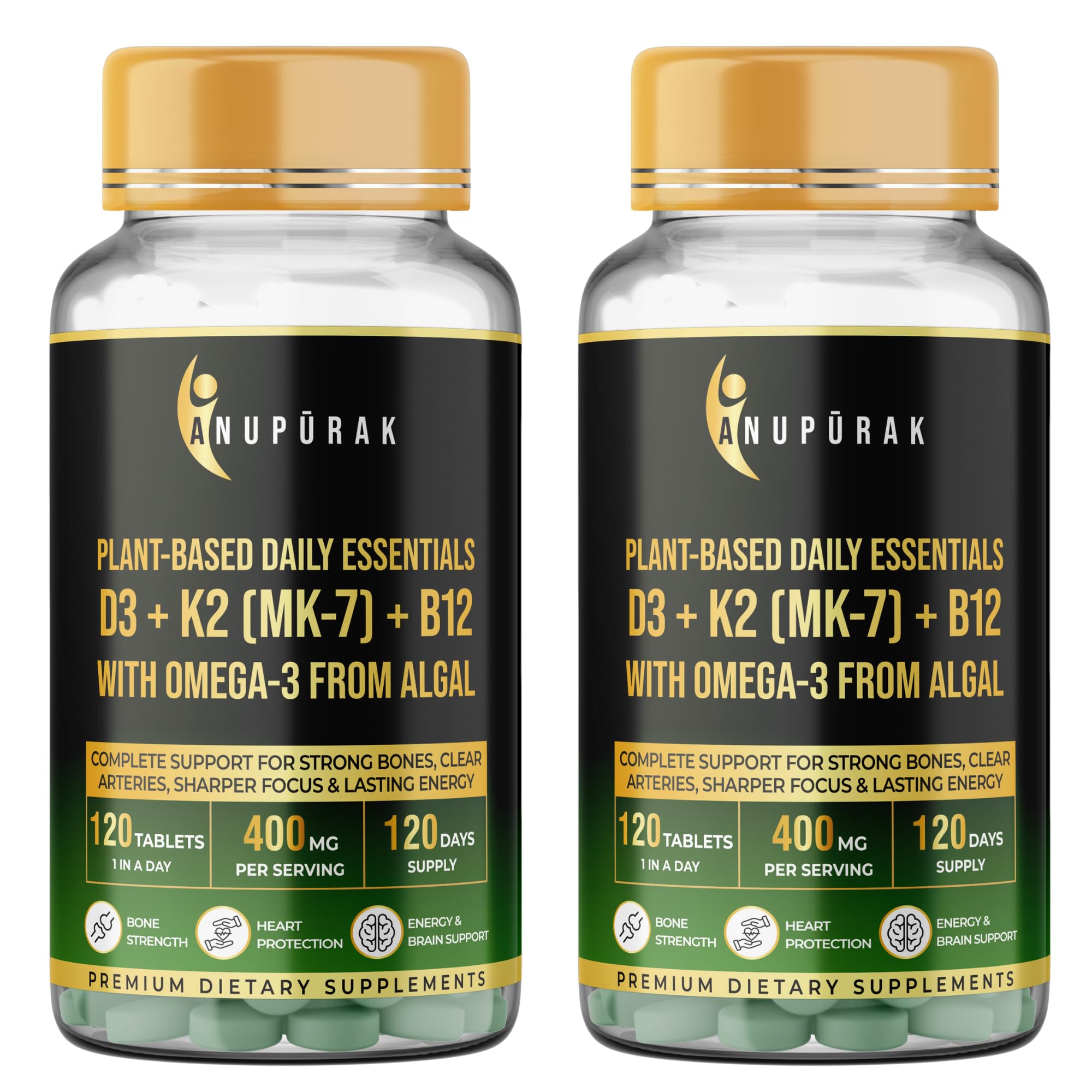 Vegan D3 K2 B12 & Omega 3 DHA Tablets | 4-in-1 Daily Essential Supplement | Bone, Brain, Heart & Energy Support | D3 (Lichen) + K2 MK-7 (Natto) + B12 + 250mg Algal DHA | 240 Veg Tablets (240 Days)