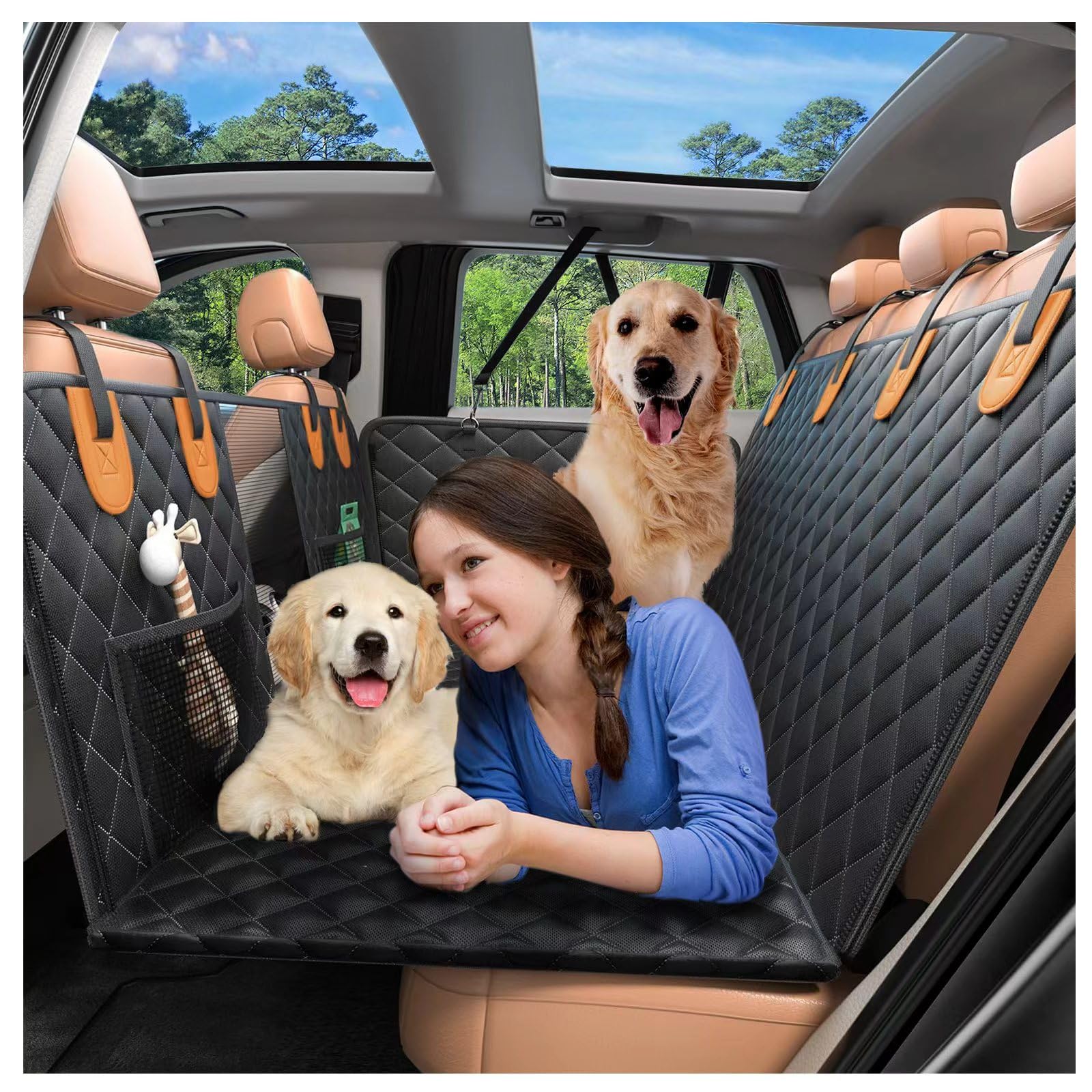 Back Seat Extender for Dogs - Dog Car Seat Cover, Sturdy Backseat Extender Hard Bottom Holds 500lbs, Waterproof Dog Hammock for Car Dog Car Bed for Car, SUV, Truck