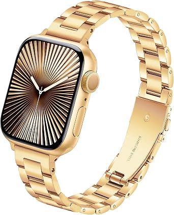 Melyis Slim Metal Band Compatible with Apple Watch Bands for Women 42mm 41mm 40mm 38mm, Premium Stainless Steel Classic iWatch Bands for Apple Watch Band Series 11 10 9 SE Series 8 Series 7 6 5 4 3, Gold