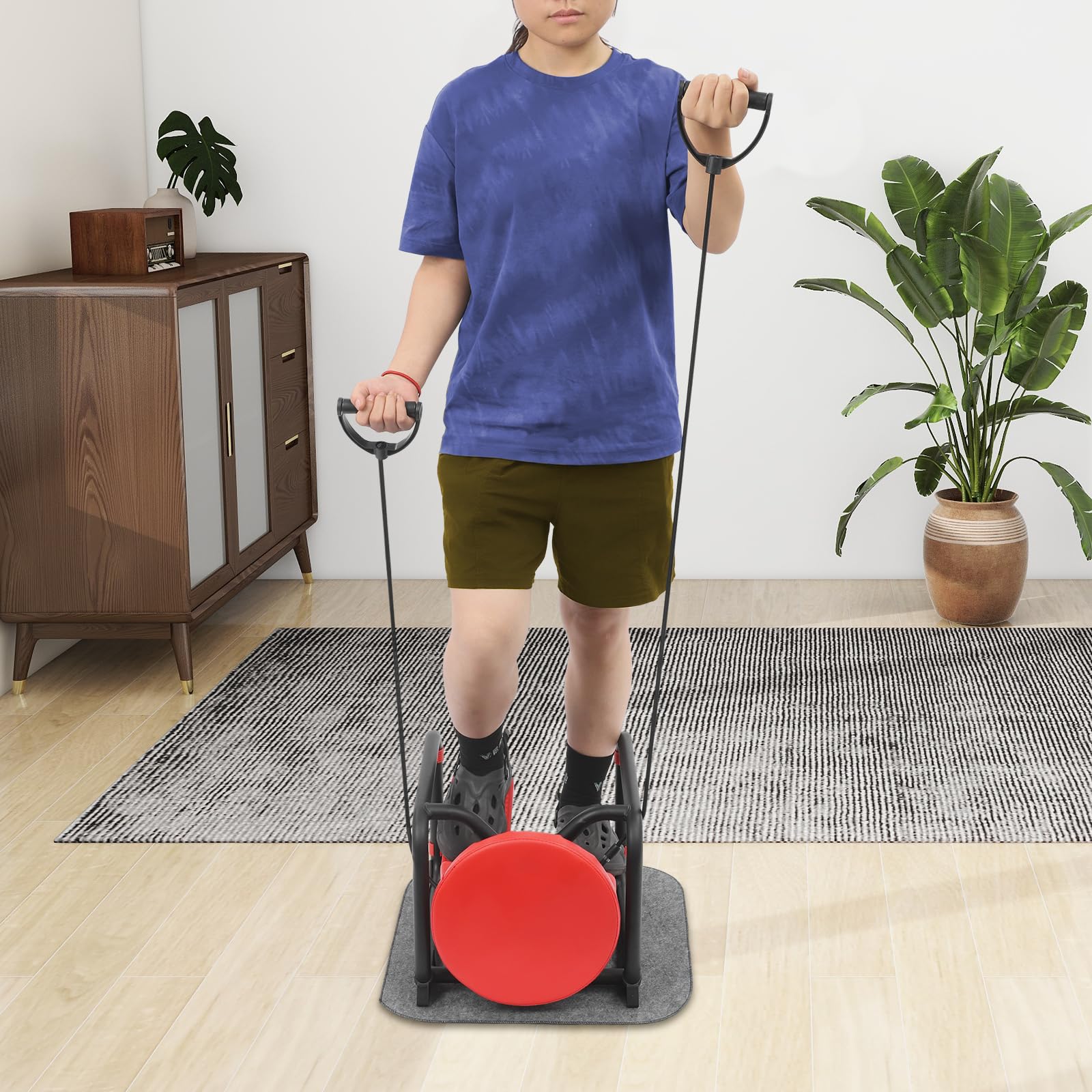 Stepper per casa, cyclette con display a LED e bande di resistenza, mini stepper idraulico per fitness fino a 100 kg, allenamento silenzioso per gambe per tutto il corpo, nero e rosso