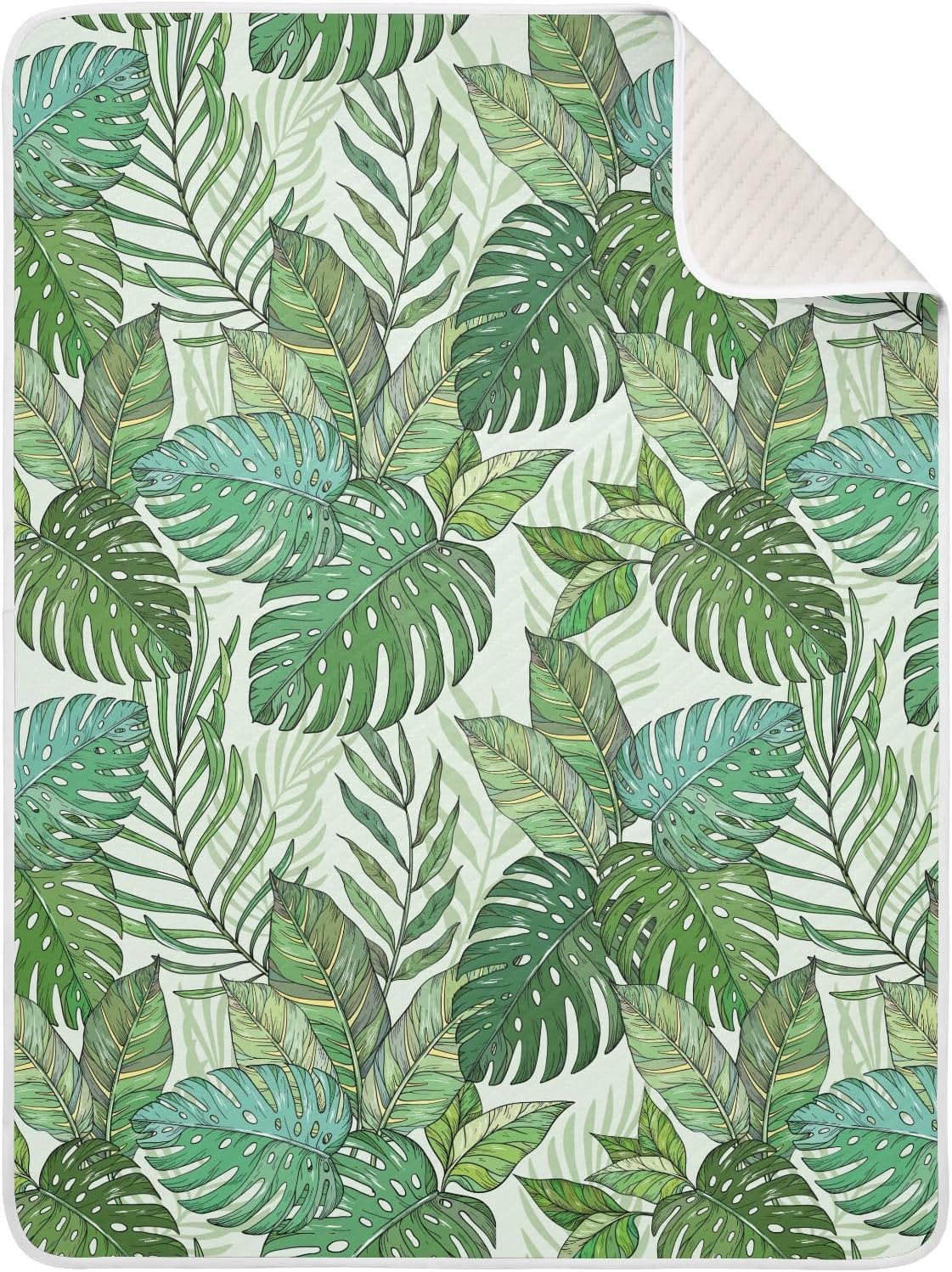 Swaddle Blanket for Green Palm Tree Leaves Baby Receiving Blanket Muslin Baby Swaddles Soft Cotton Breathable Nursery Blankets for Unisex Boys and Girls 30x40 Inch