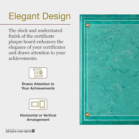 SHOP AWARDS AND GIFTS 8.5 x 11 Certificate Frame Holder, Slide in Wall Plaque Display, 10.5 x 13 Inch Board, Green