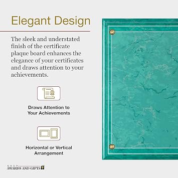 SHOP AWARDS AND GIFTS 8.5 x 11 Certificate Frame Holder, Slide in Wall Plaque Display, 10.5 x 13 Inch Board, Green