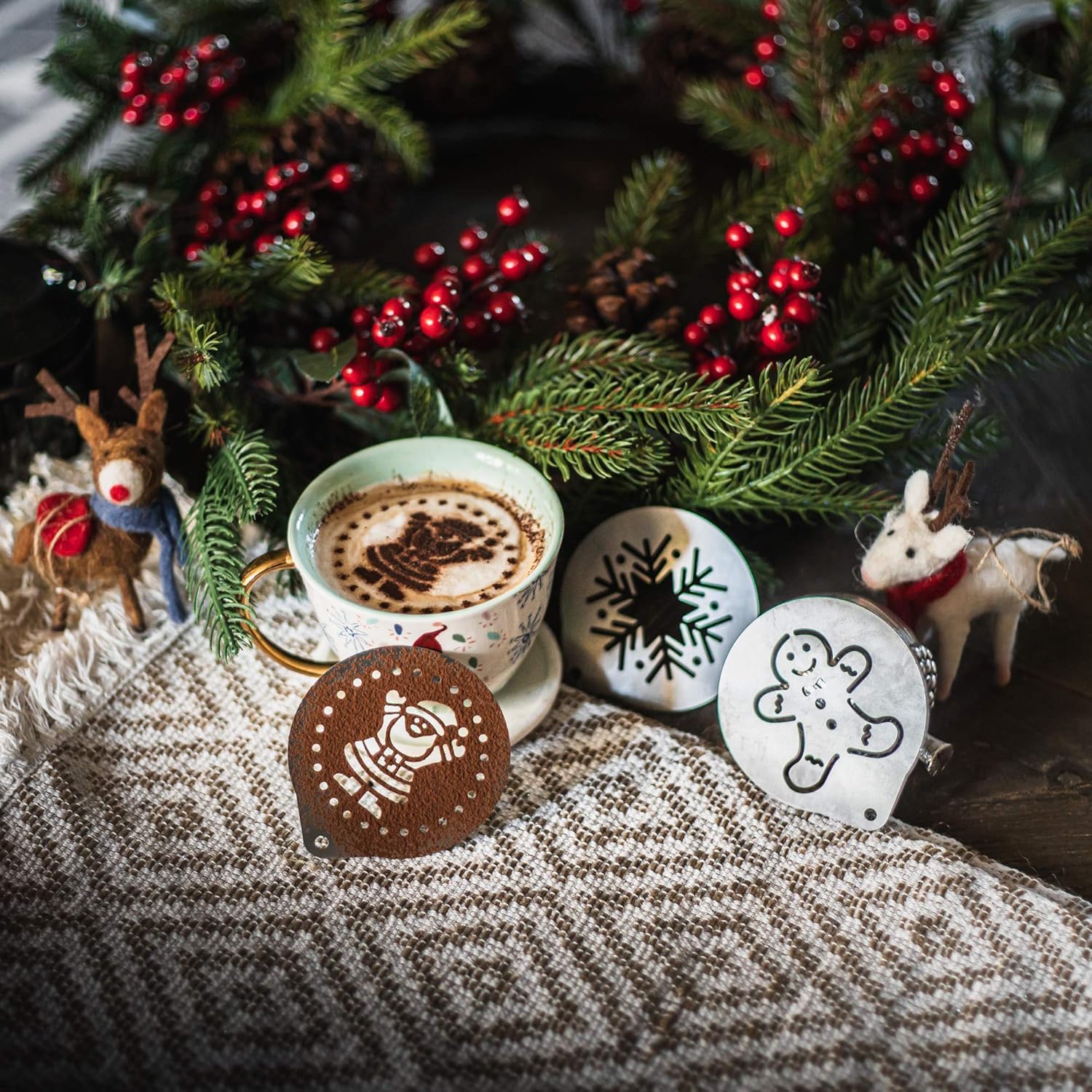 Szablony do dekoracji ciast, kawy i deserów – Świąteczny zestaw 3 szt.