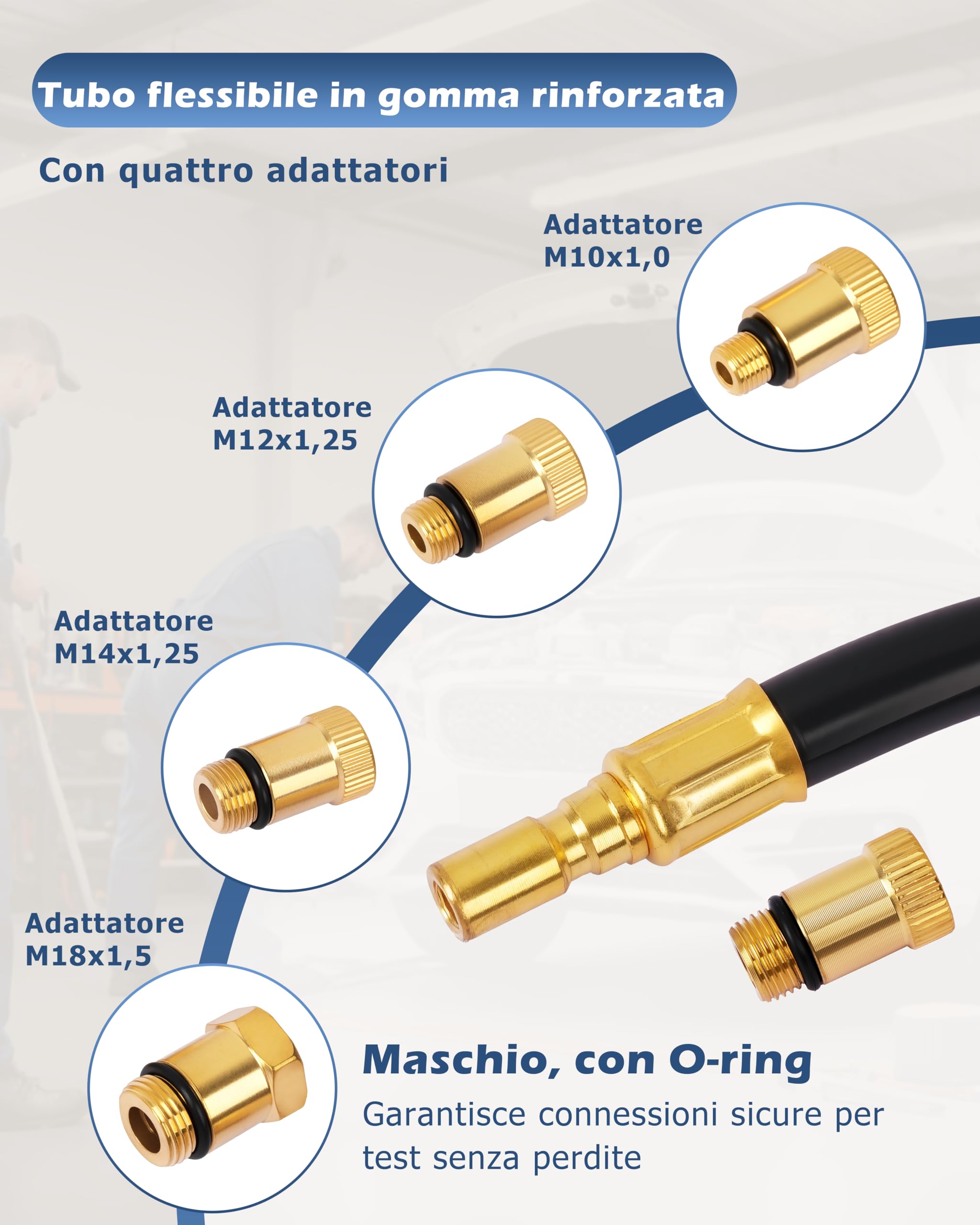 DAYUAN Set di 9 tester di compressione, tester di compressione, per controllare la compressione del motore, misurare, per auto, M10, M12, M14, M18, 0-20 bar e 0-300 psi
