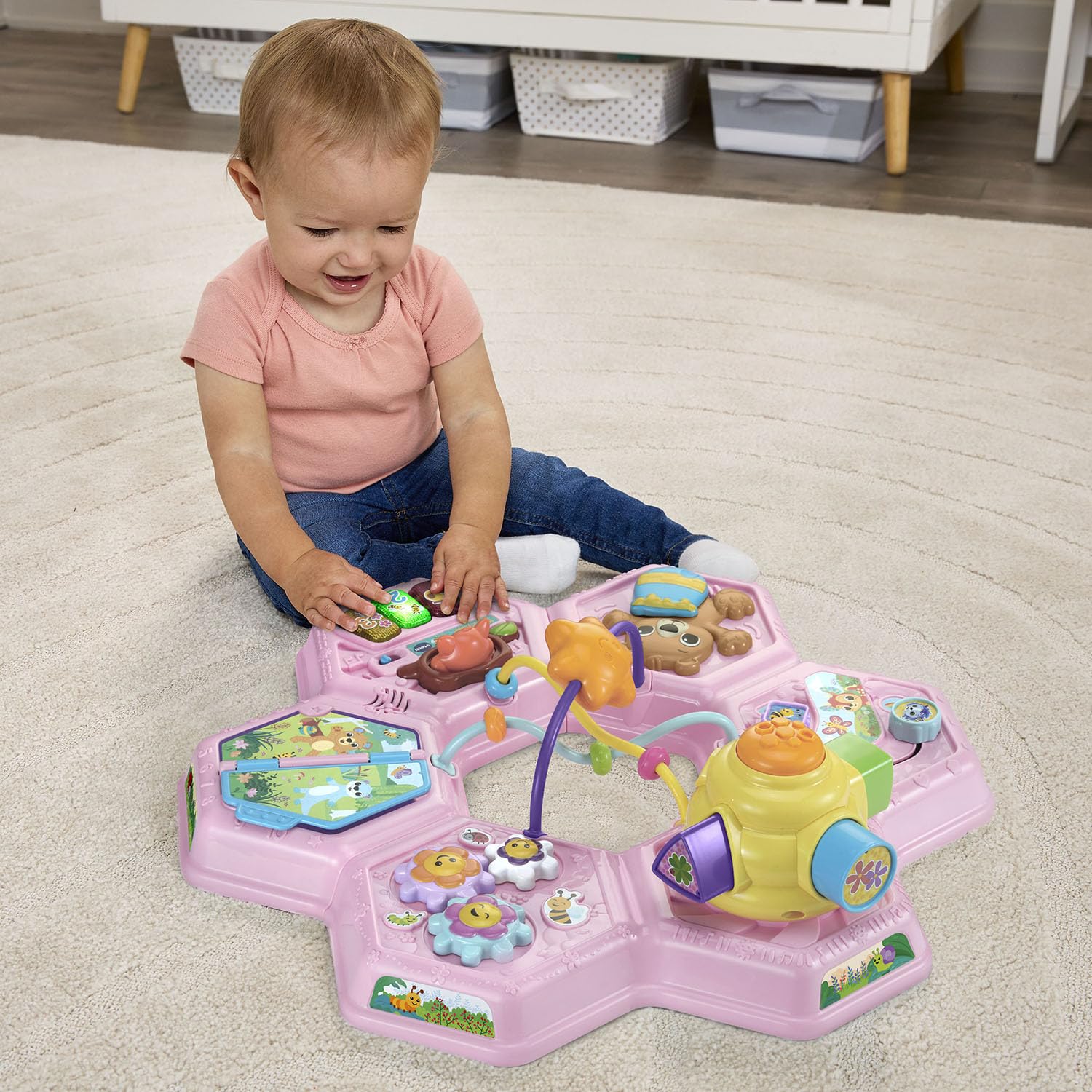 VTech Buzz and Learn Table d'activités avec Sept Zones de Jeu interactives, Rose