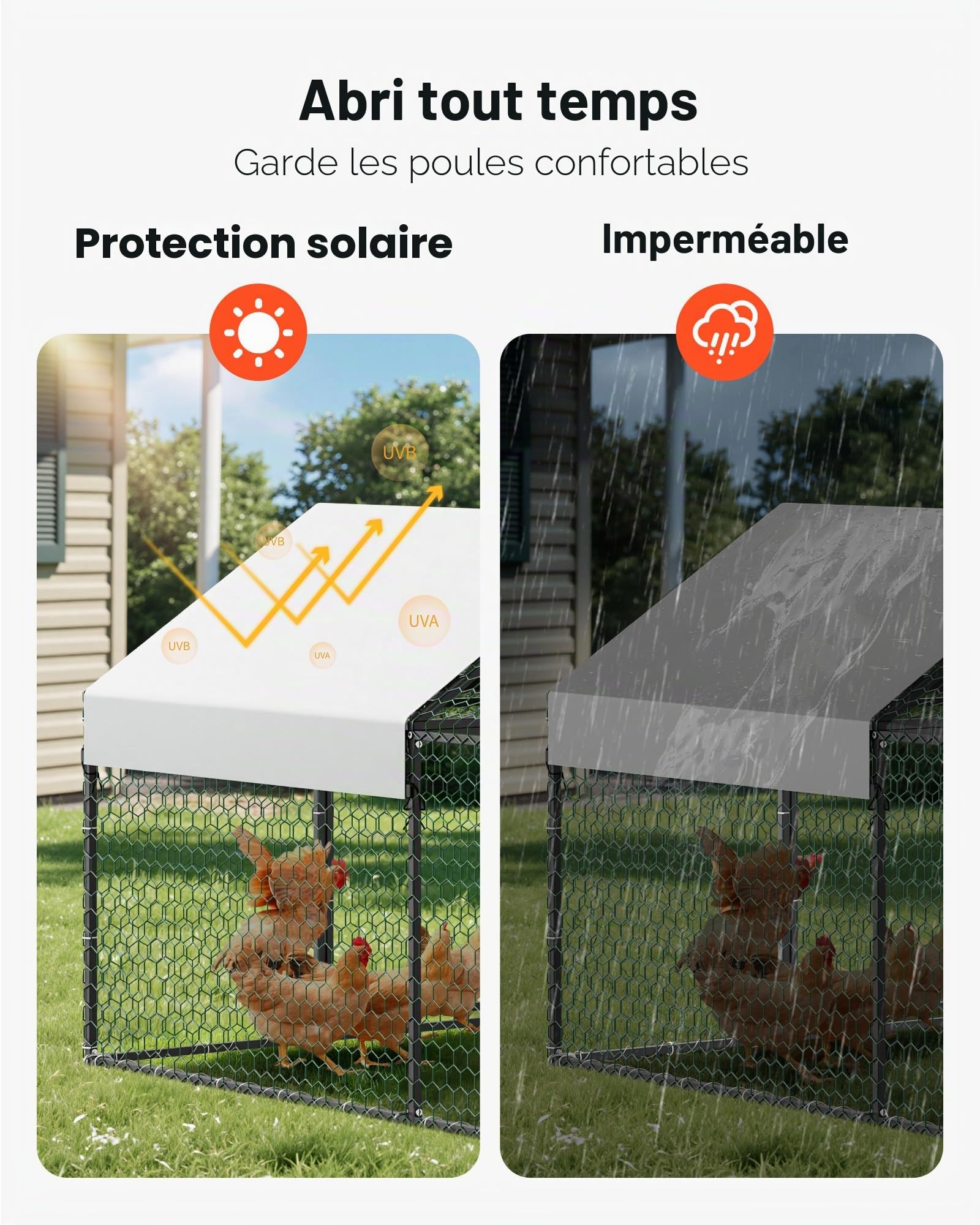 VEVOR Enclos Poulailler en Métal 1x2x1 m Parc Grillagé pour Poules, Canards, Lapins, Oies, Usage Extérieur, Jardin, Ferme, avec Bâche Imperméable en PE, Double Porte, Cadre Robuste, Toit en Pente
