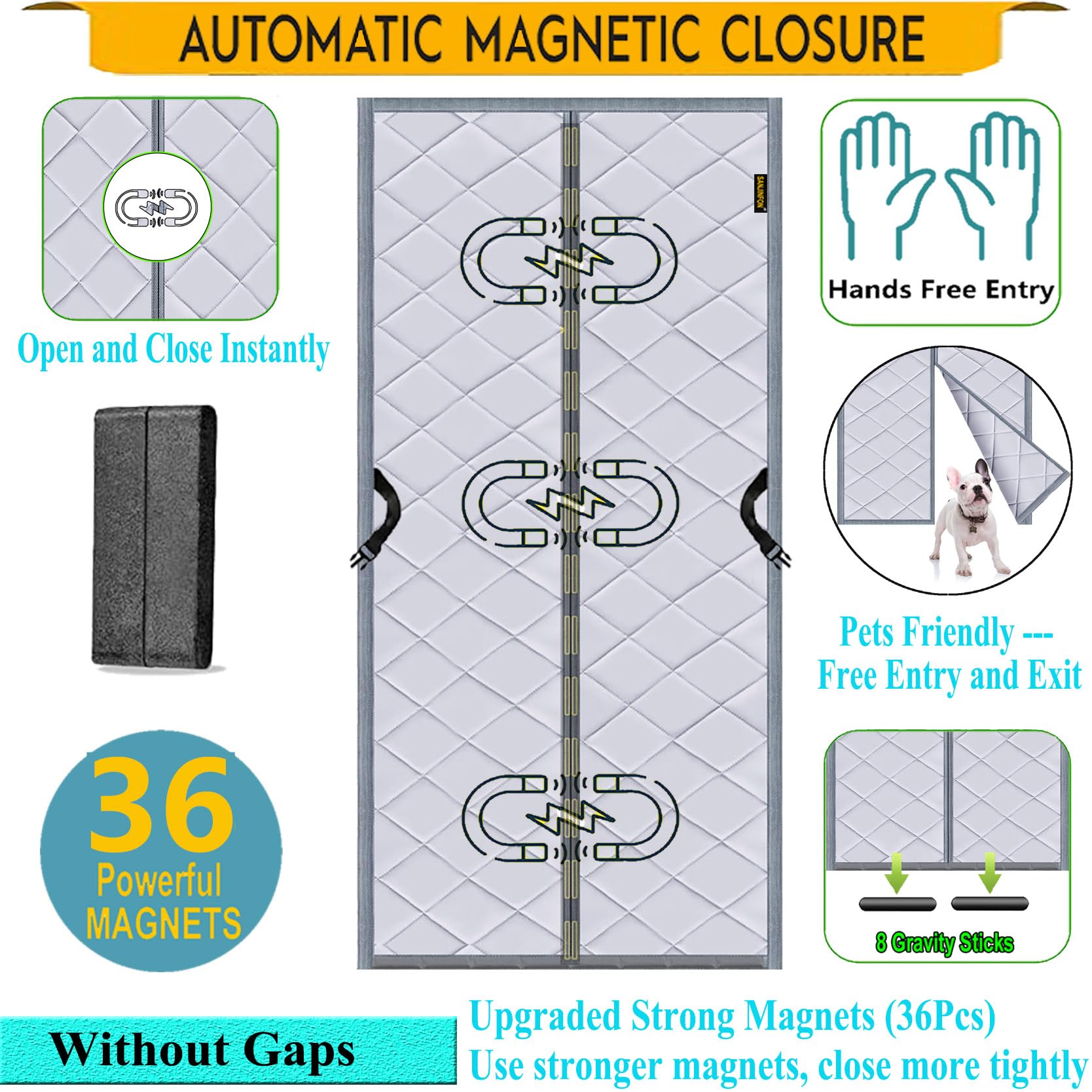 Magnetischer Türvorhang – Verstärktes Vlies, Für Türen Bis 96.5x203.3 Cm, Wärmeisolierend & Blickdicht (grau)