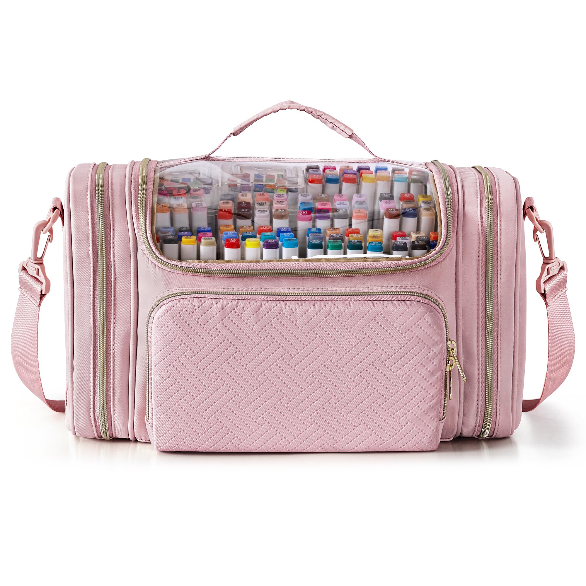 Rexmica Grand Sac de Rangement pour 200 à 300 Marqueurs à Dessin, Rose | Étui de Rangement pour Feutre a Alcool pour Adultes, Étui de Voyage pour Marqueurs à Peinture