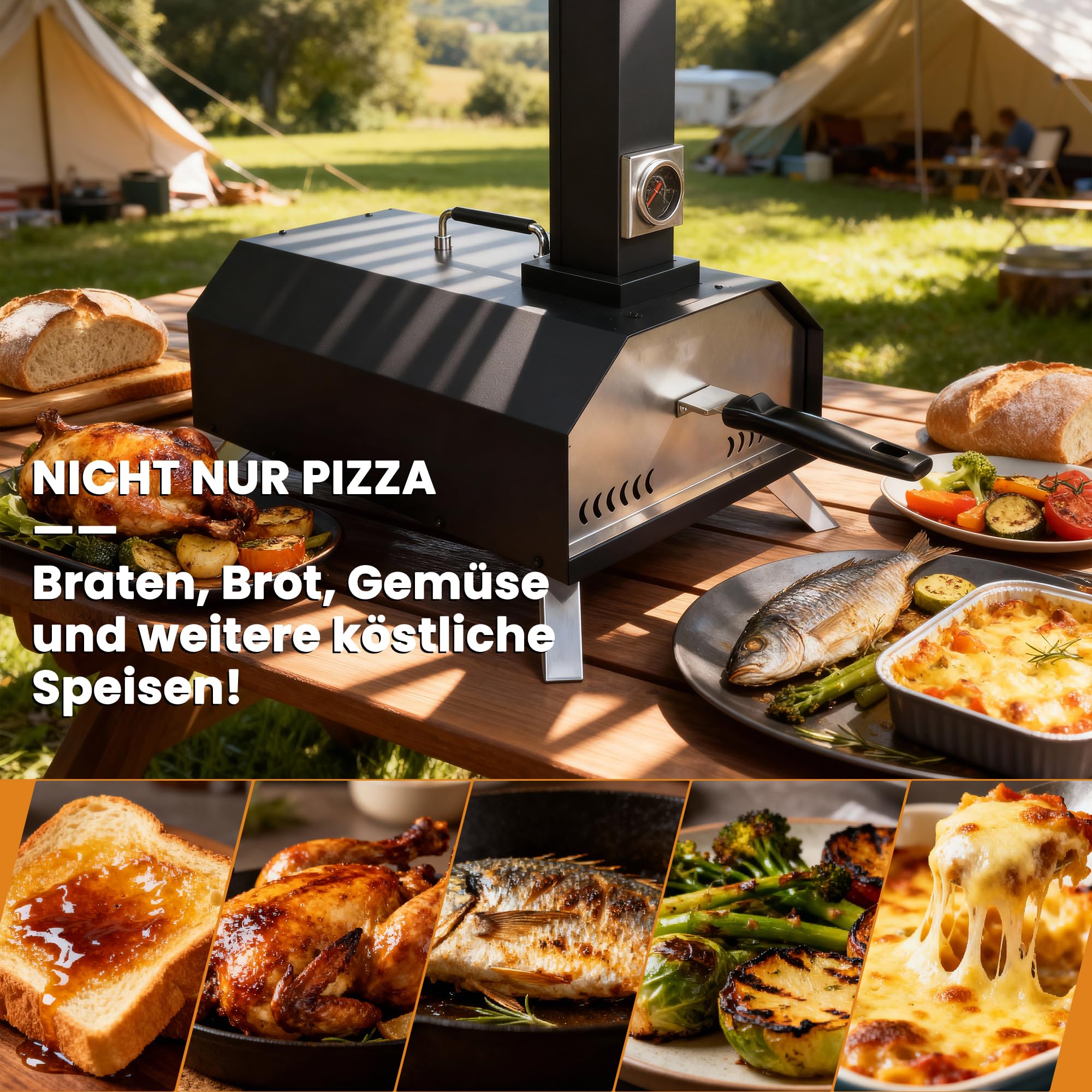 Outdoor Pizzaofen, Holzpellet-pizzarette, 30,5 cm, mit Pizzaschieber und Pizzaschneider für Strand, Camping