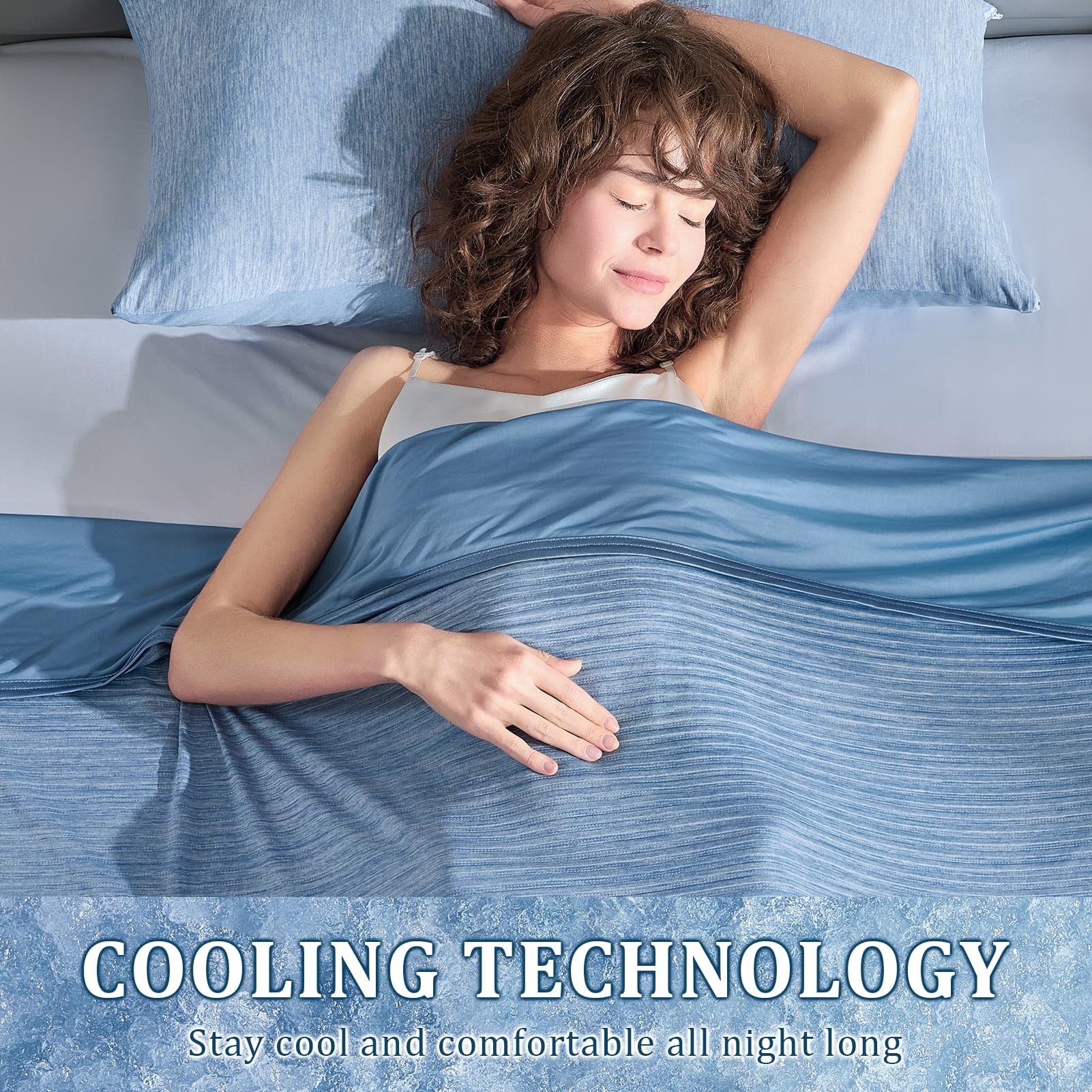 VK·LIVING Coperta refrigerante estiva double face con arc-chill giapponese 3.0 Q-Max ≥0,5, leggera, traspirante, rinfrescante, per letto, divano, viaggio, adulti, bambini, 200 x 220 cm, blu