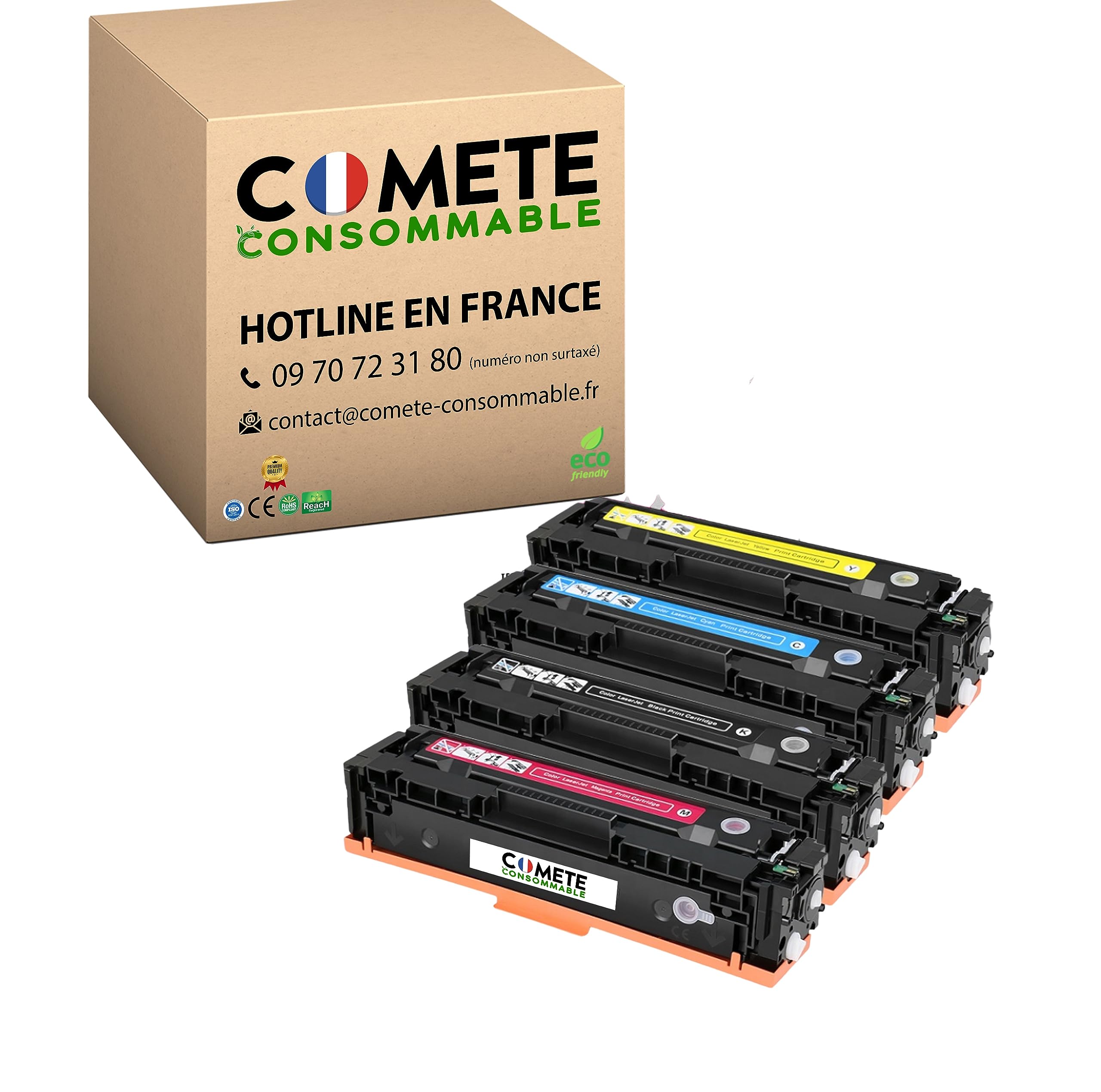 COMETE 4 Cartouche de Toner Compatible avec HP 415X 415A W2030X W2030A | Marque Française, 1 Noir 3 Couleur, pour Imprimante HP Color LaserJet Pro MFP M479fdw M479dw M479 M454dw M454dn M479fdn M454