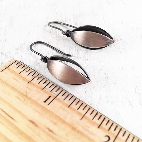 Miniatura 6 de Nature Inspired Geometric Earrings, Hook Dangle Drop, Sterling Silver Satin and Dark Oxidized Finish, Handmade in Peru. Great for Gift Sets.
