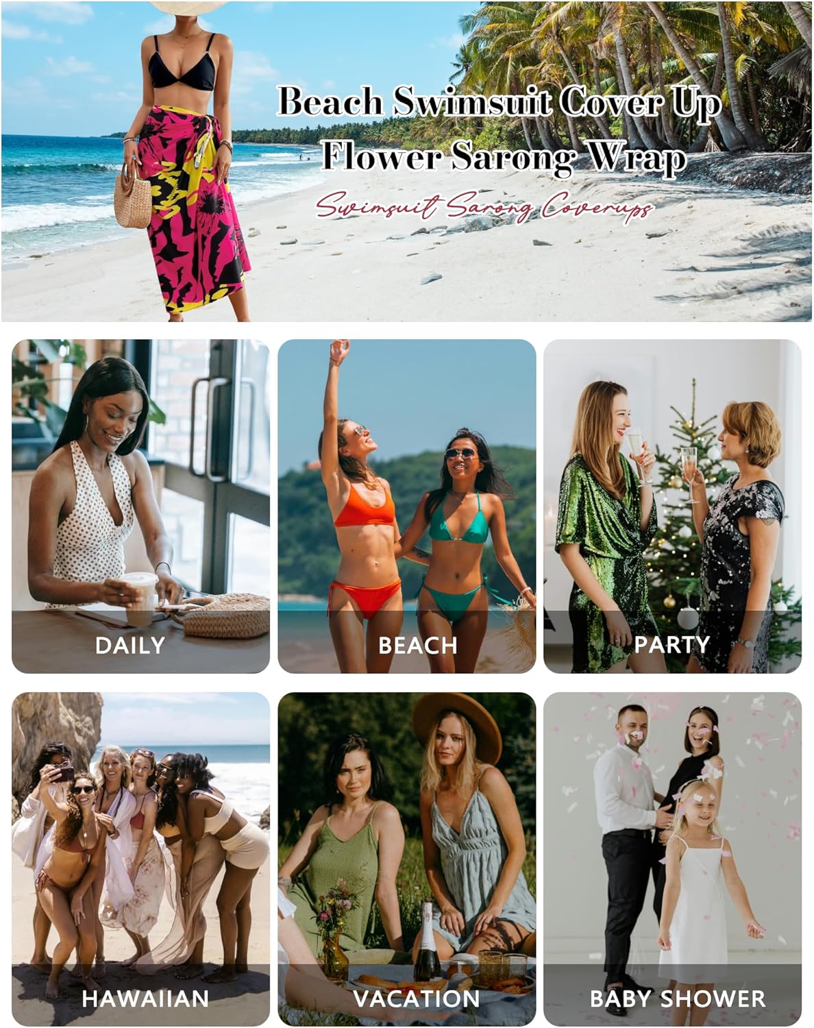 Bsubseach Women Sarong Swimsuit Coverups Long Pareo Bikini Wraps Skirt Beach Bathing Suit Cover Up - Image 5