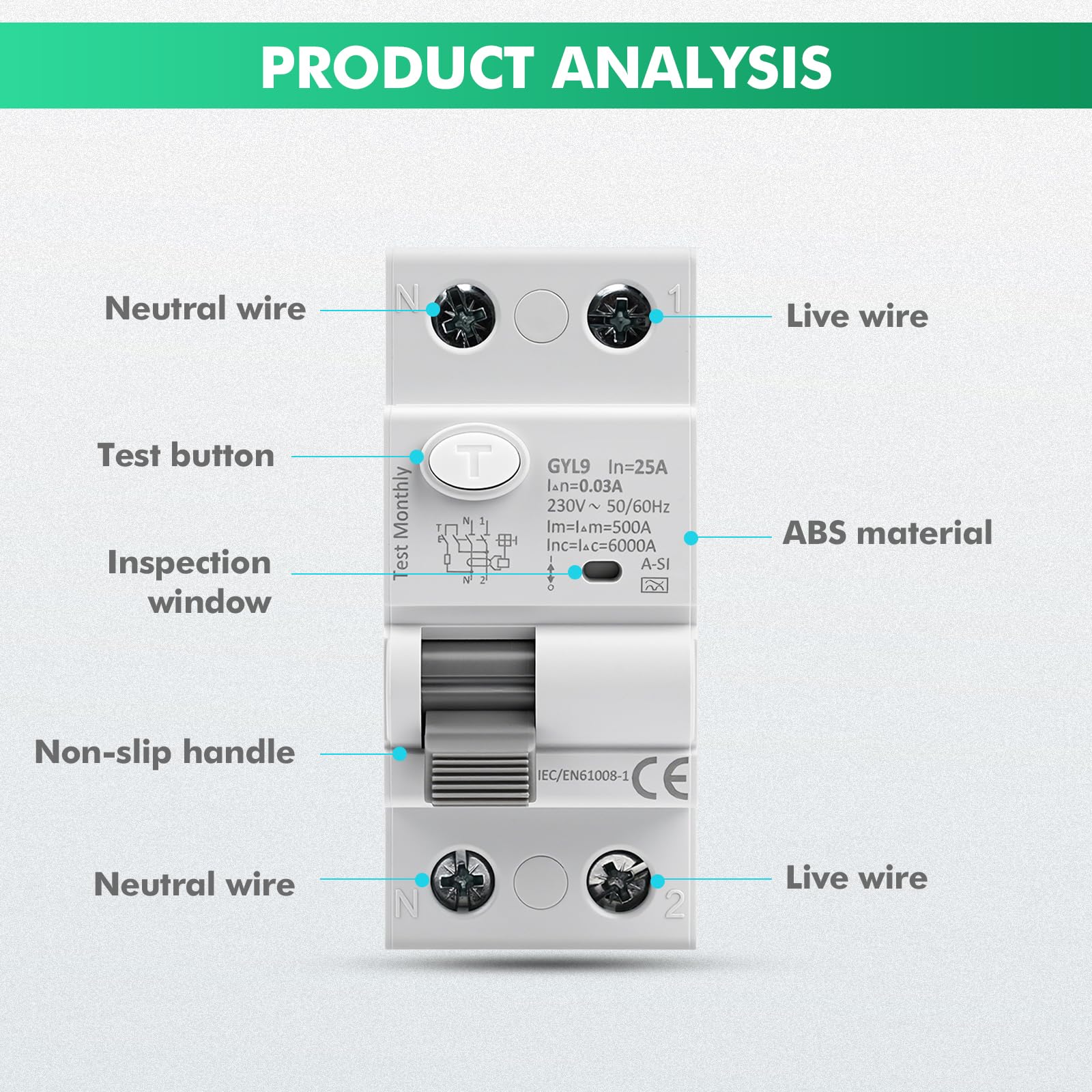 Disjoncteur différentiel 30mA 25A 2 pôles Type A-SI | électromagnétique super immunisé 2P 6kA RCCB AC230V interrupteur différentiel avec protection contre les fuites électriques