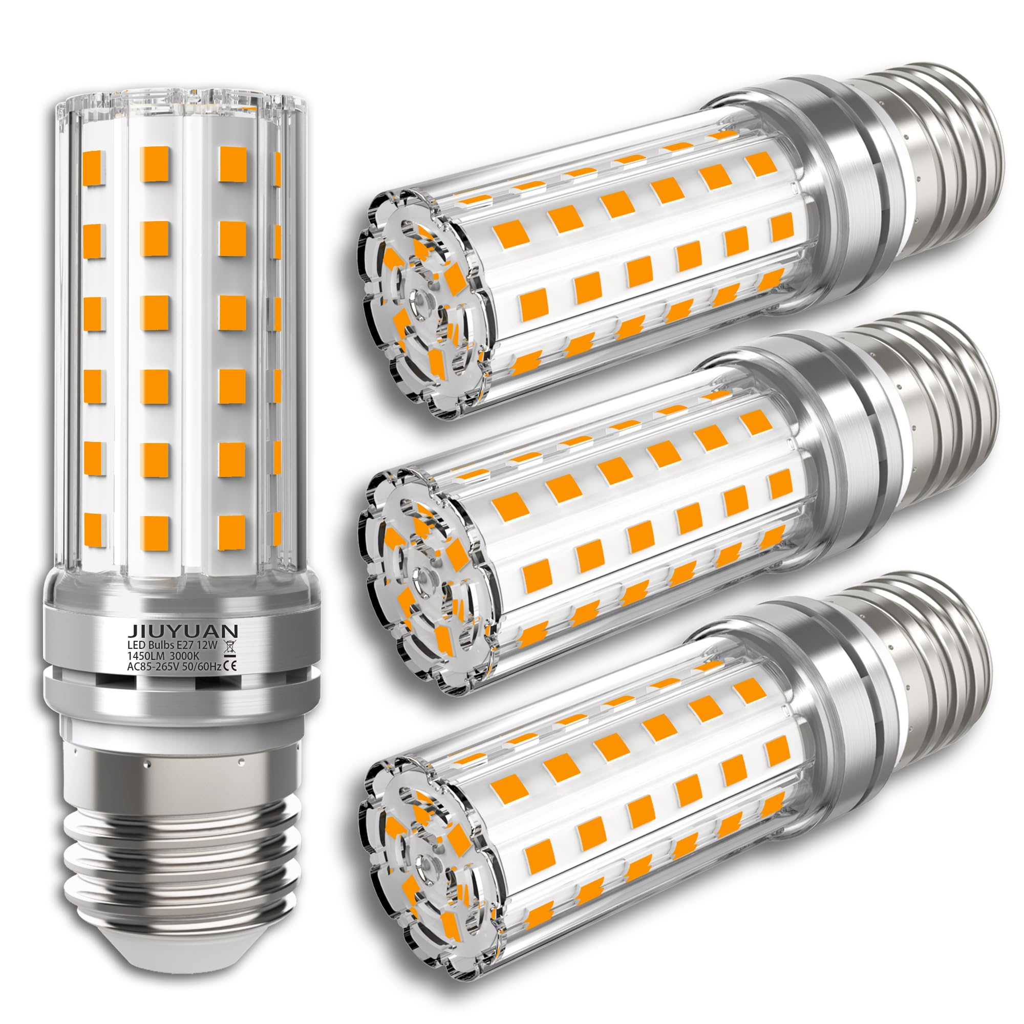 JIUYUAN 4 Pezzi 12W LED E27 Lampadine LED di mais, 100W equivalenti a incandescenza, Luce Bianca Calda 3000K 1450LM, CRI>80+, non dimmerabile, Nessun Sfarfallio, Edison mais Lampadina