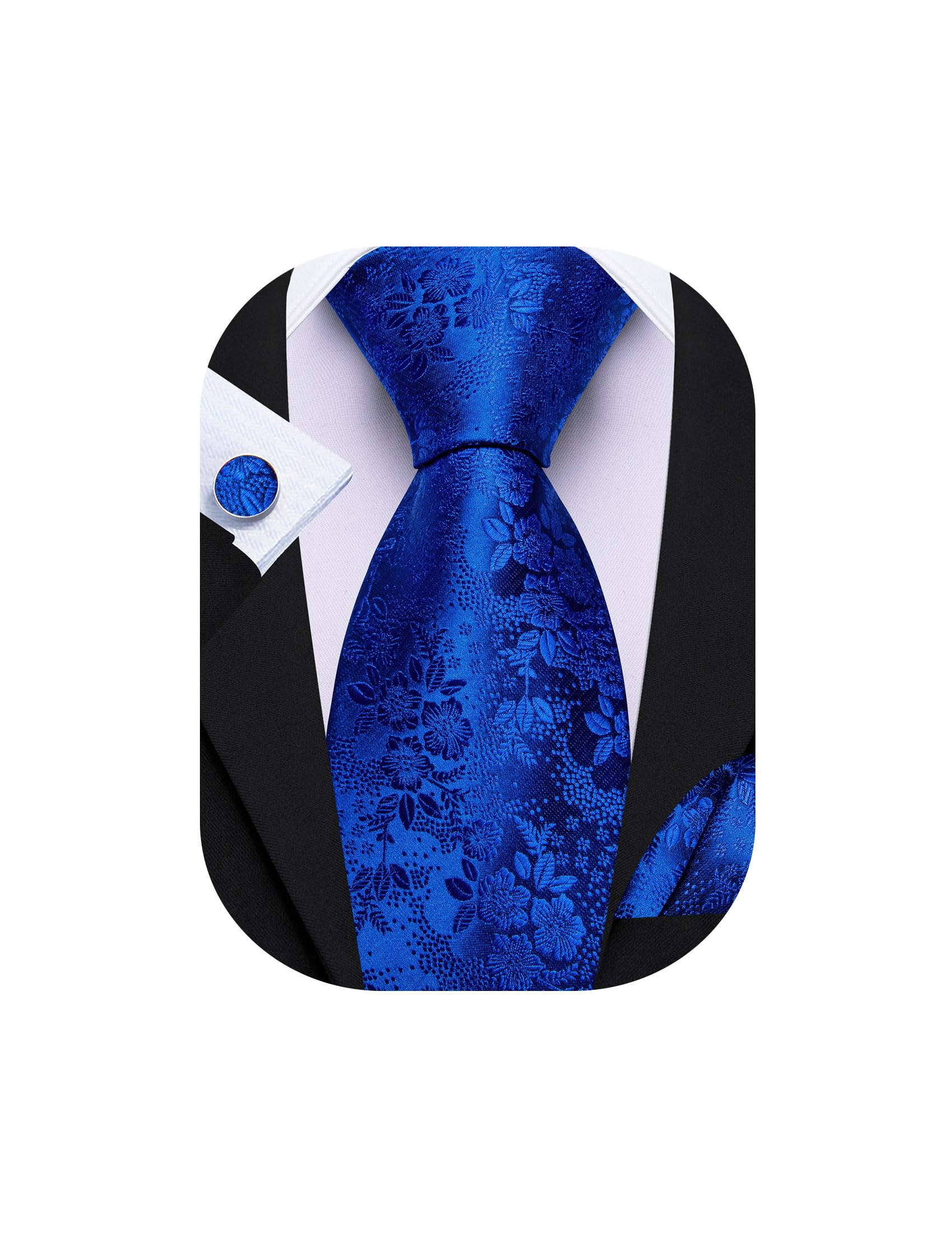 Barry.Wang Men Tie Set Floral Paisley Silk Necktie Pocket Square Cufflinks