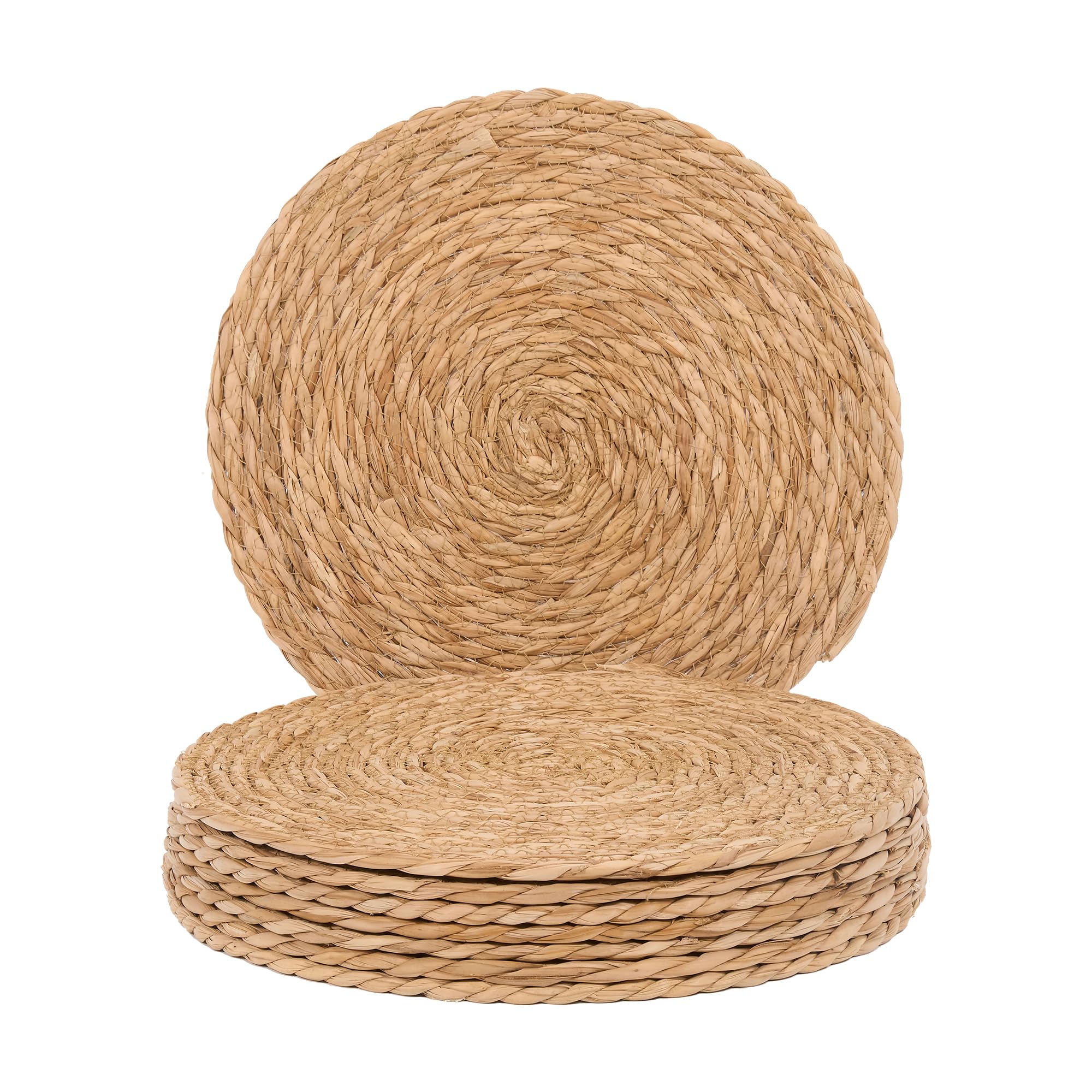 GENMOUS Woven Placemats Set of 8, 13" Round Placemats Natural Water Hyacinth Boho Placemats, Farmhouse Rattan Chargers for Dinner Plates,Rustic Braided Wicker Table Mats for Dining Table,Home,Wedding
