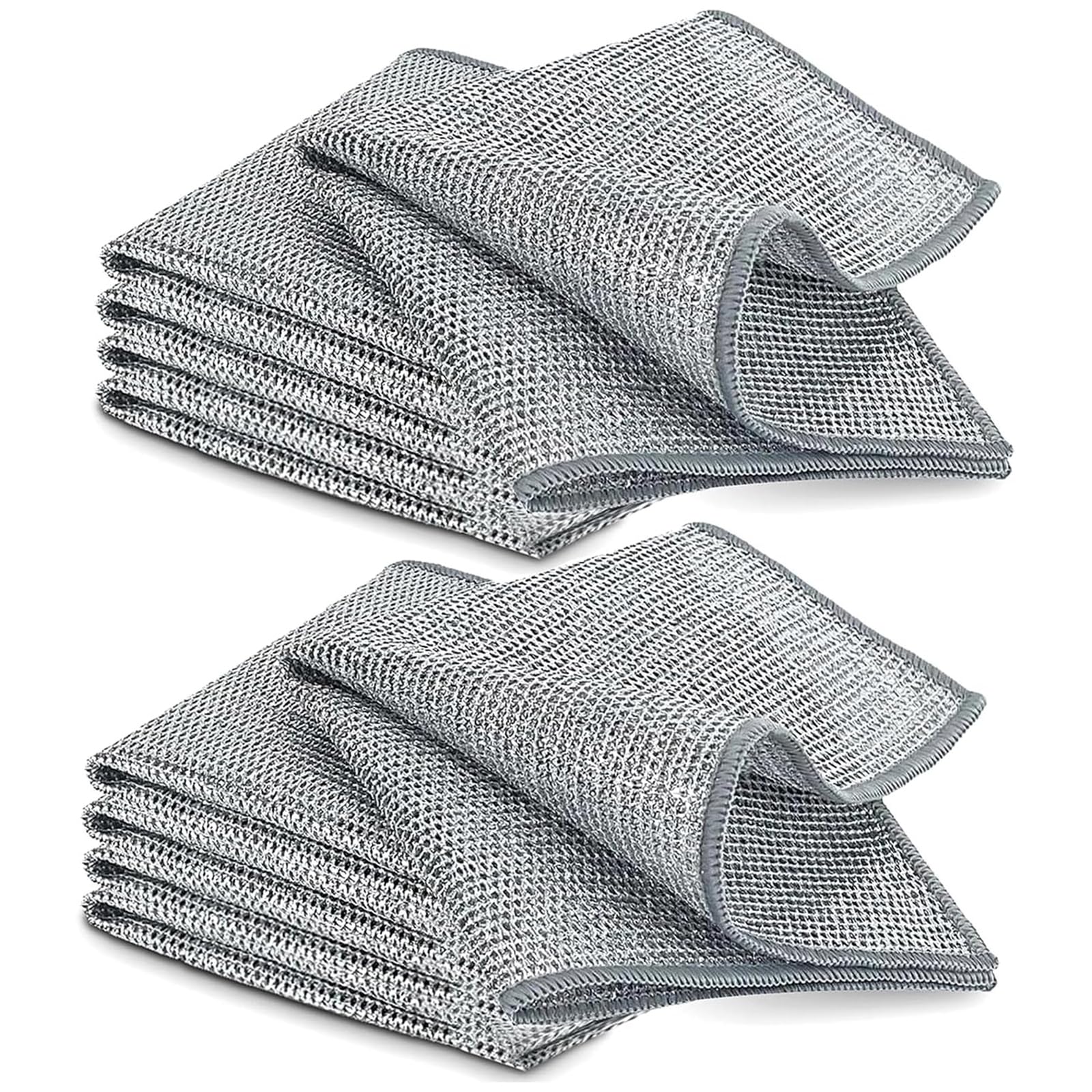 Sugfews 10Pcs Double Layer Scrubber Wire Dishwashing Rag, Multipurpose Wire Dish Towel, Reusable Stainless Steel Scrubber, Non Scratch, Wire Dish Cleaning Cloths for Kitchen Sinks Counters (30x30cm)