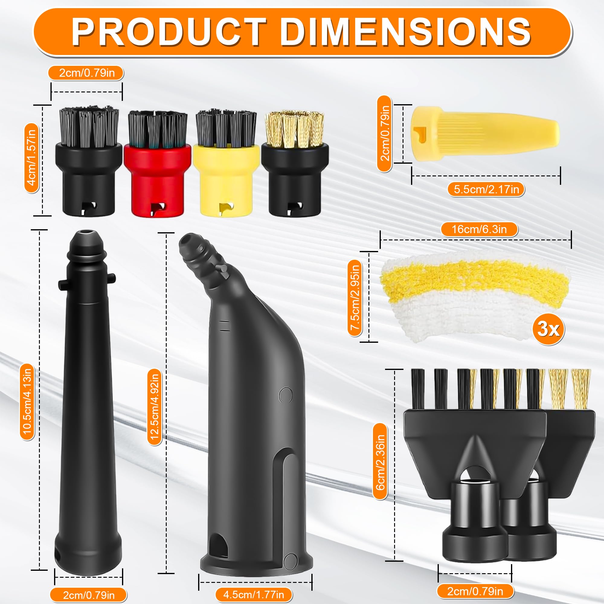 Ensemble de 12 accessoires pour nettoyeur vapeur pour Kärcher Easyfix SC1, SC2, SC3 et SC4, brosse ronde, brosse plate, buse allongée, buse coudée, buse pour recoins, chiffon en microfibre