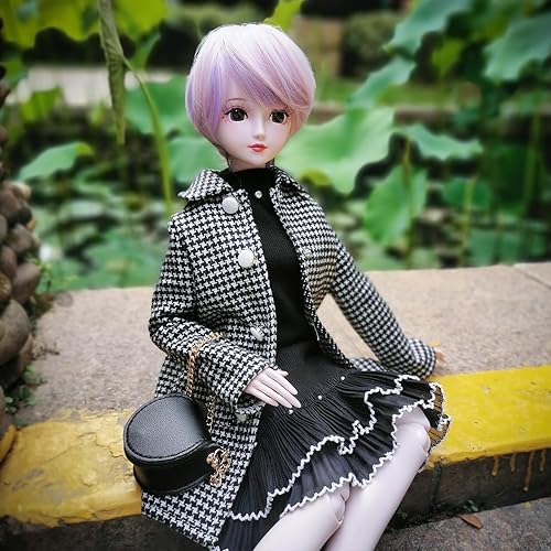 Miniatura 8 de Proudoll Muñeca BJD de 1/3 de 23.6 in y 24 pulgadas, muñecas SD articuladas con bola, figuras de acción Freya + boina + peluca + abrigo + vestido +