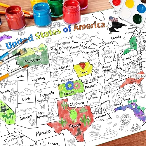 Miniatura 6 de US Map - Póster para colorear para niños, 54 x 33 pulgadas, diseño de mapa gigante de Estados Unidos para colorear, mantel grande de papel para