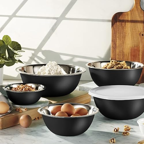 Miniatura 2 de WHYSKO Juego de tazones de acero inoxidable con tapas, 5 tamaños, cuencos de mezcla anidables para tu cocina, preparación de comidas, cocina,